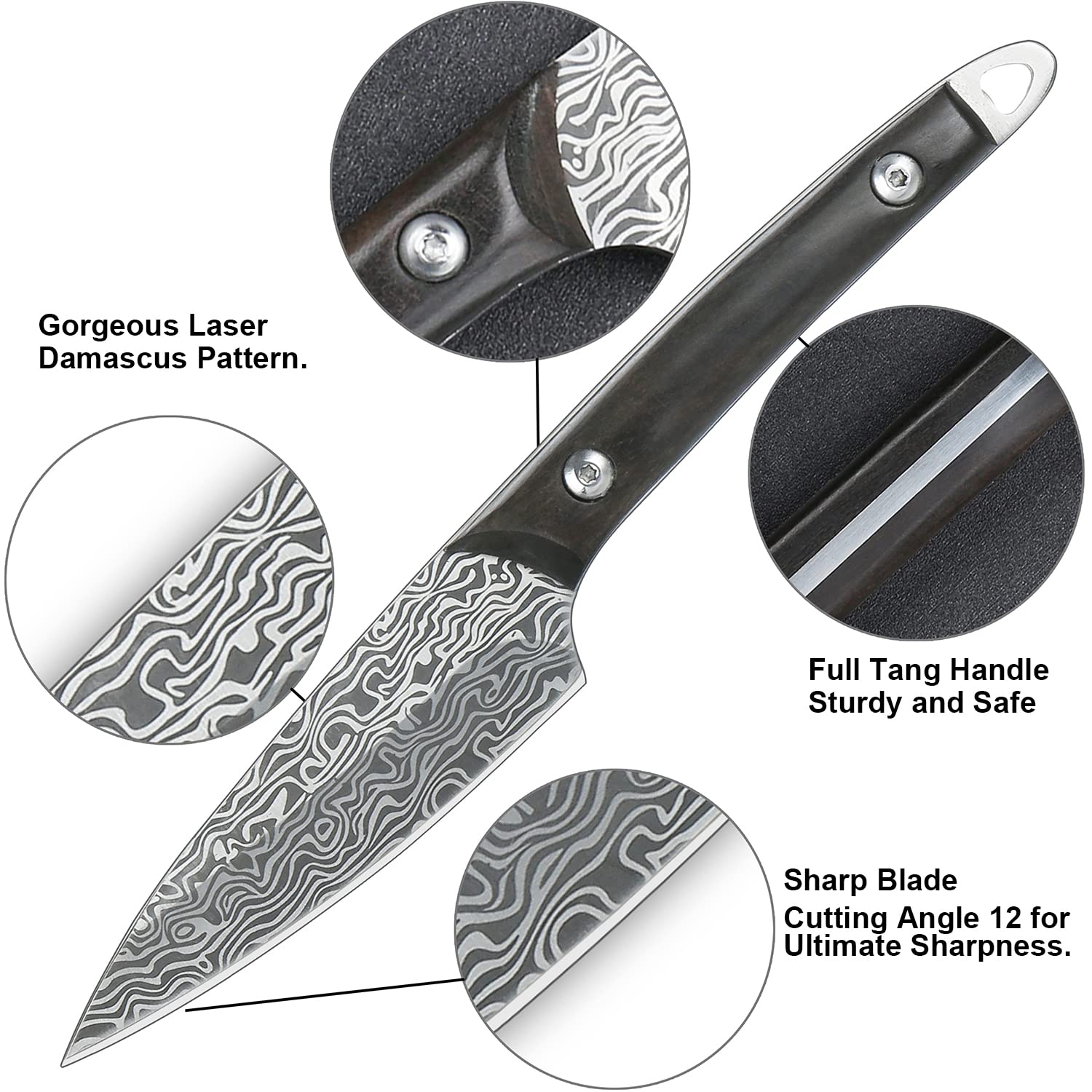 WILDMOK 3.3 Inch Stainless Steel Paring Knife - Sharp Utility Knife for Fruit & Vegetable Cutting, Kitchen Carving with Leather Case - Perfect for Camping, Picnics & Home Cooking
