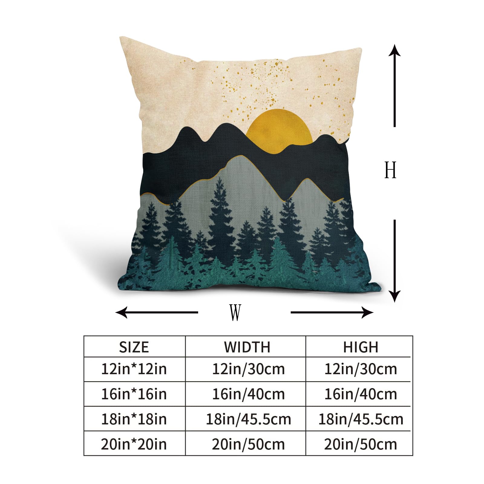 Boho Abstract Mountain Pillow Covers 20x20 Inch Set of 2 - Nature Landscape Sunset Forest Throw Pillow Covers, Green Outdoor Linen Square Cushion Covers for Sofa, Couch, Bedroom Decor - Perfect for Cozy Home, Cabin & Bohemian Living Room Accents