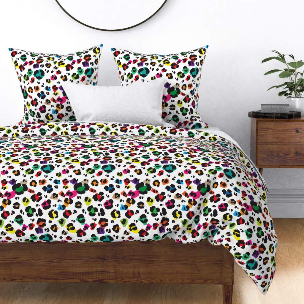 Custom Leopard Print Cotton Sateen Duvet Cover King/California King Size - Colorful Wild Animal Safari Rainbow Cheetah Abstract Design for Girls | Perfect for Jungle Themed Bedrooms, Boho Decor & Unique Gift Ideas