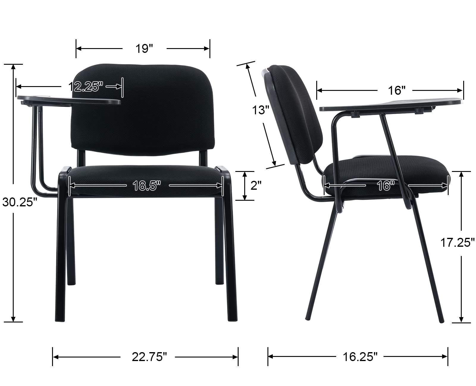 Stackable Mesh Waiting Room Chairs with Tablet Arm - 5-Pack Black Student Chairs for Classroom, Office, Conference Room & Training Room | Durable & Comfortable Seating Solution for Schools, Hospitals & Corporate Spaces