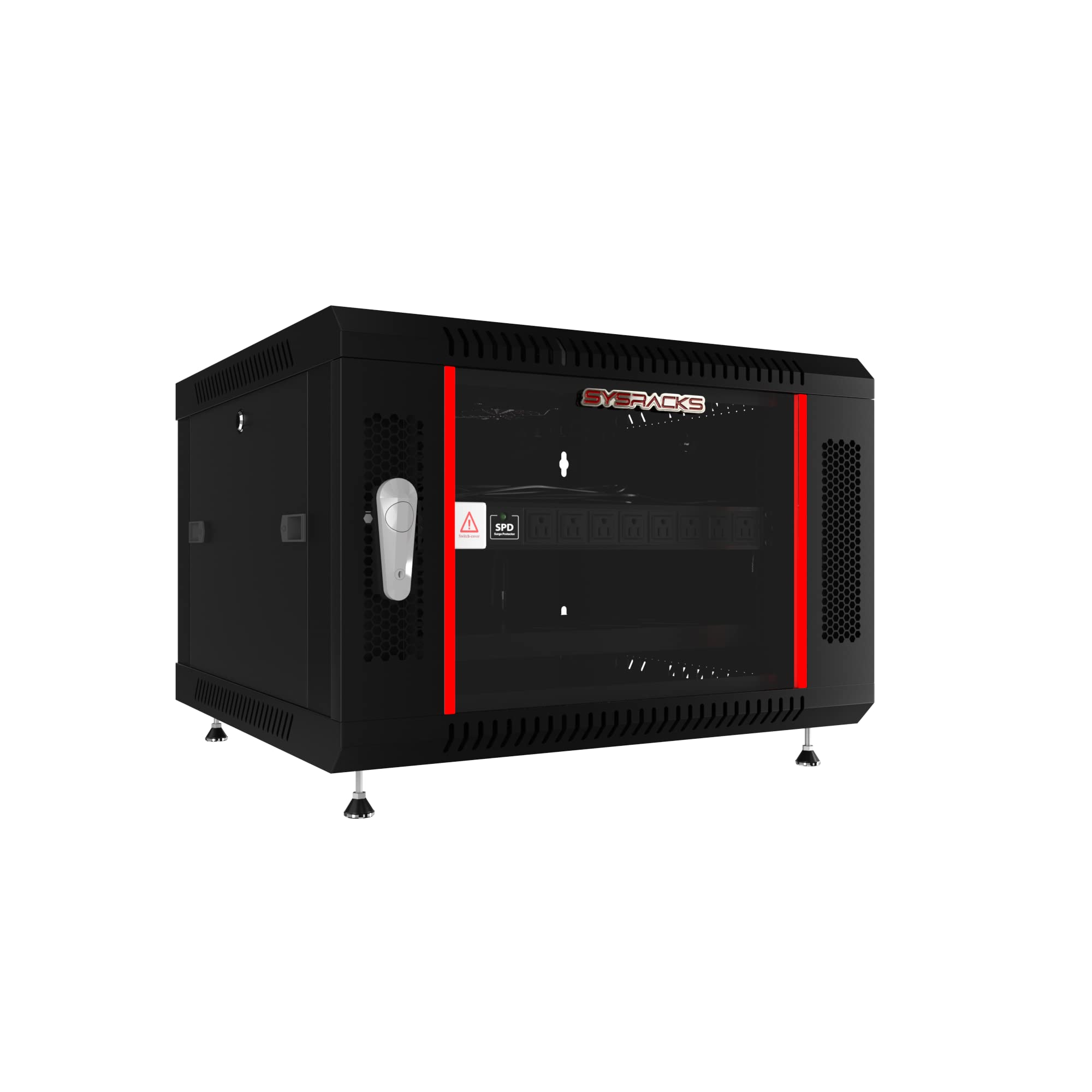 Sysracks 6U Wall Mount Server Rack Cabinet - Secure Locking Network & AV Equipment Enclosure with Legs, Power Strip, Shelf & Cooling Fan (24-Inch Deep) - Ideal for Home Office, Data Centers & Audio/Video Setup