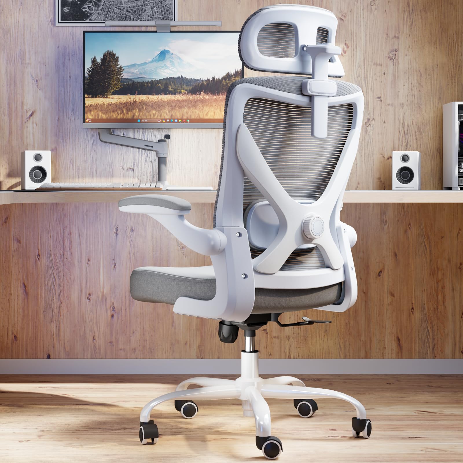 Ergonomic Office Chair with Lumbar Support & Headrest - Adjustable X-Shaped Mesh Computer Desk Chair for Long Hours Work, Gaming & Home Office - Comfortable Task Chair for Professionals & Gamers (Grey) - Perfect for Home Office, Gaming Setup & Workspace Ergonomics