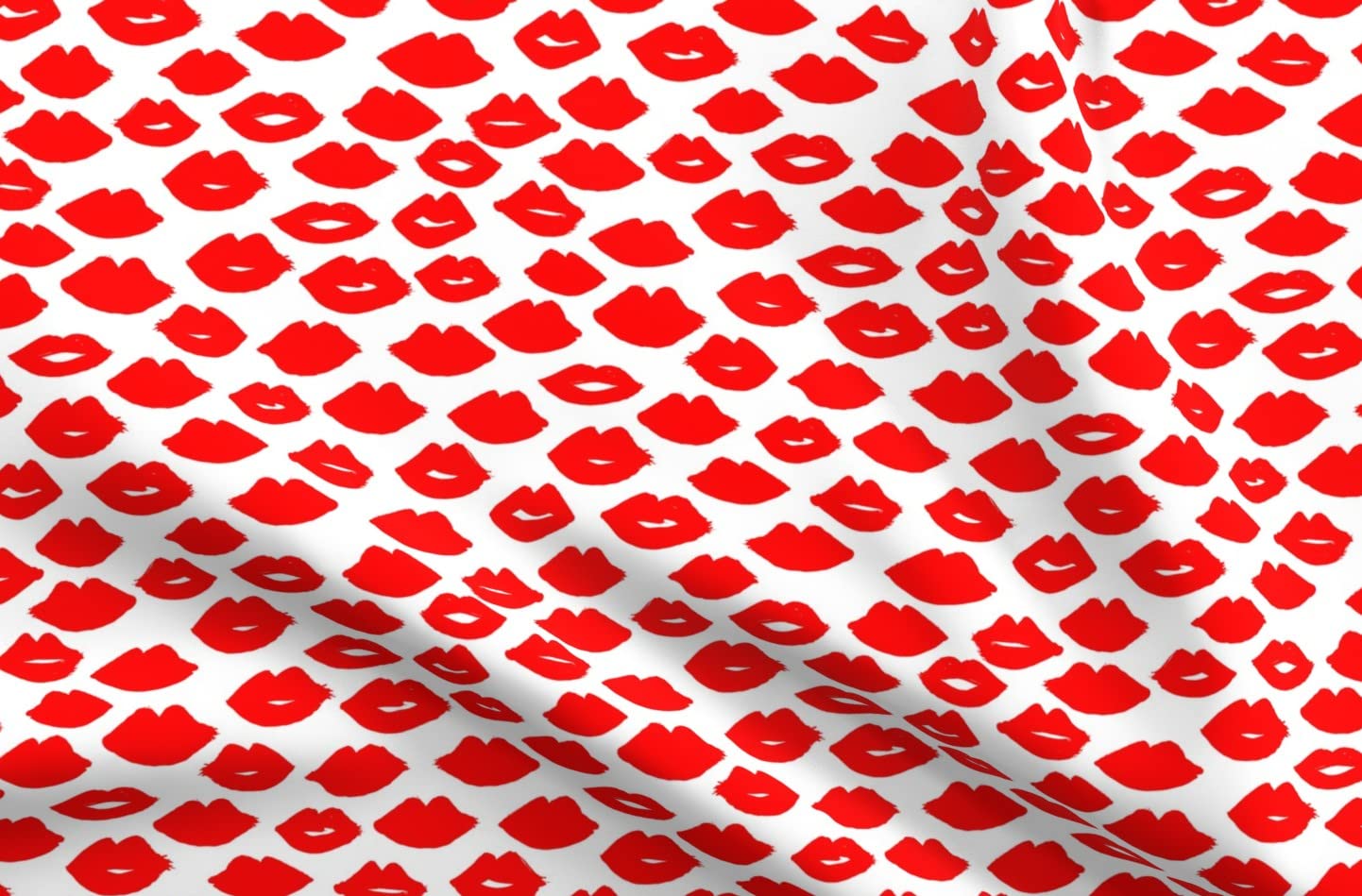 Valentine's Day Lips Kisses Printed Denim Fabric by The Yard - Red & White Lipstick Beauty Fashion Design for Apparel, Home Decor & Upholstery | Perfect for DIY Valentine Gifts, Romantic Home Textiles & Fashion Accessories