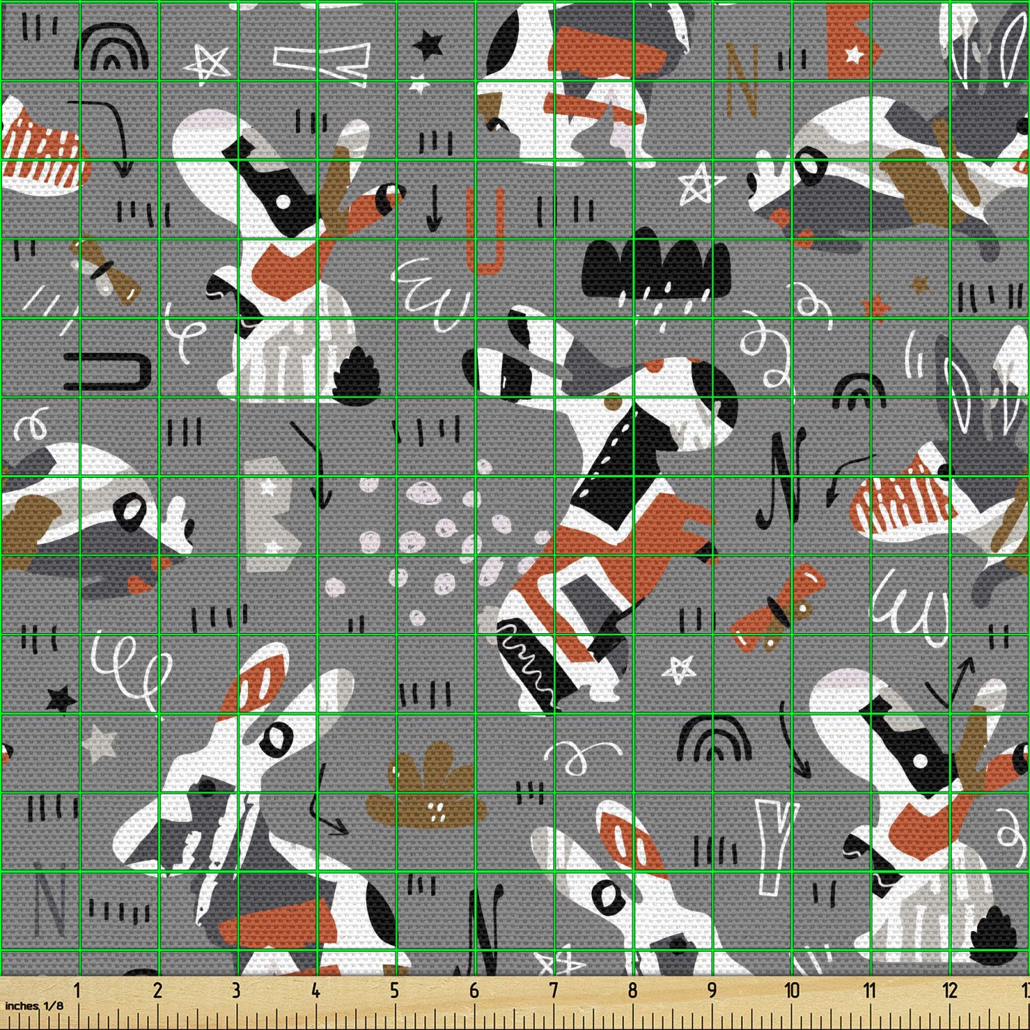 Ambesonne Abstract Fabric by The Yard - Funny Easter Rabbit Cartoon Bunny Art Doodle Forest Print - Decorative Upholstery Fabric for Sofa, Curtains & Home Decor - 10 Yards - Grey Rust Chocolate - Perfect for Easter Decorations & Spring Home Accents