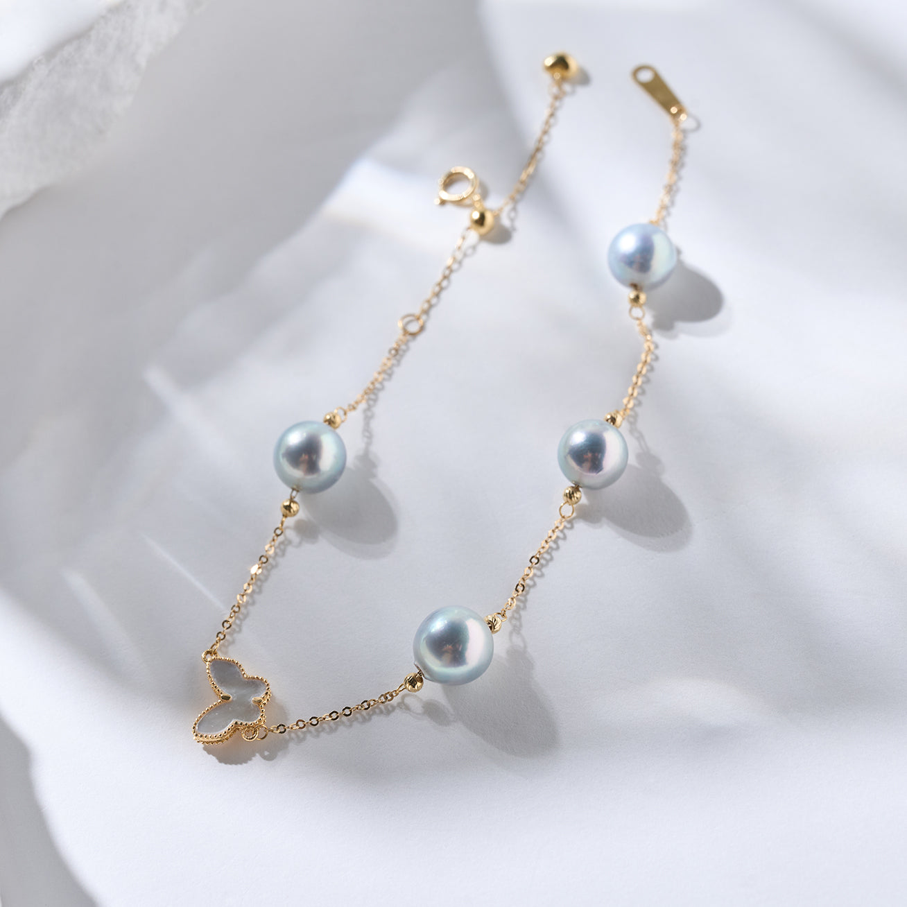 18K Solid Gold Silver Blue Akoya Pearl Bracelet for Women | Elegant Jewelry Gift for Wedding, Anniversary & Special Occasions | KB00051