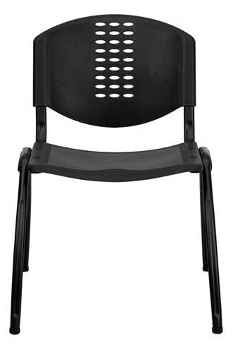 FLASH HERCULES Series 880 lb Capacity Black Plastic Stackable Chairs with Oval Cutout Back - Heavy Duty Commercial Stack Chairs for Restaurants, Events & Banquets