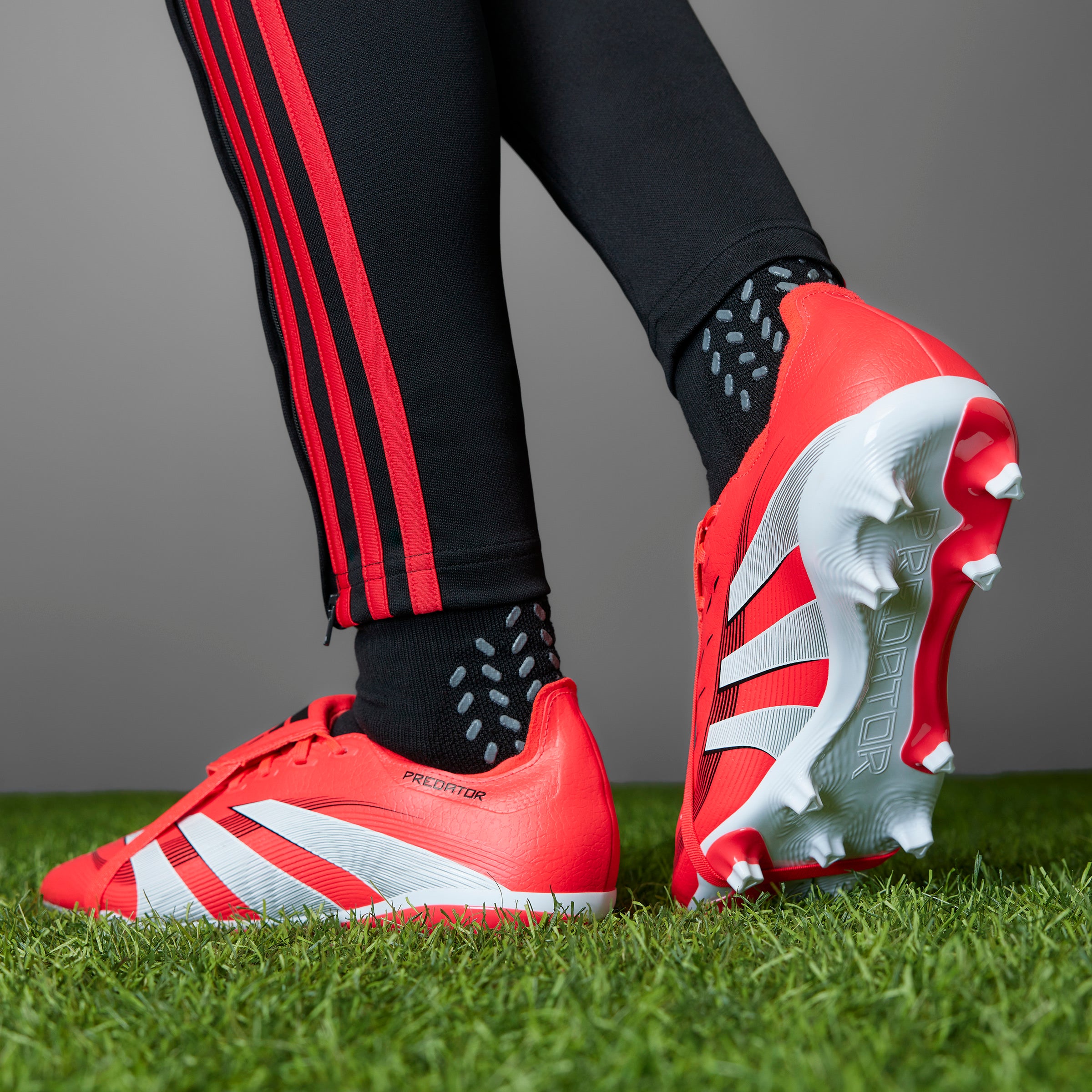 Adidas Predator League FG Soccer Cleats for Men - Fold Over Tongue Football Shoes in Lucid Red/White/Core Black | Perfect for Artificial Grass & Competitive Matches
