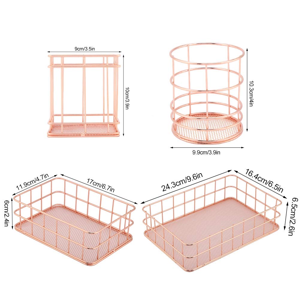 Rose Gold Iron Storage Basket - Small Makeup Organizer & Desktop Decor Box (10x9cm) - Perfect for Jewelry, Office Supplies & Bathroom Essentials