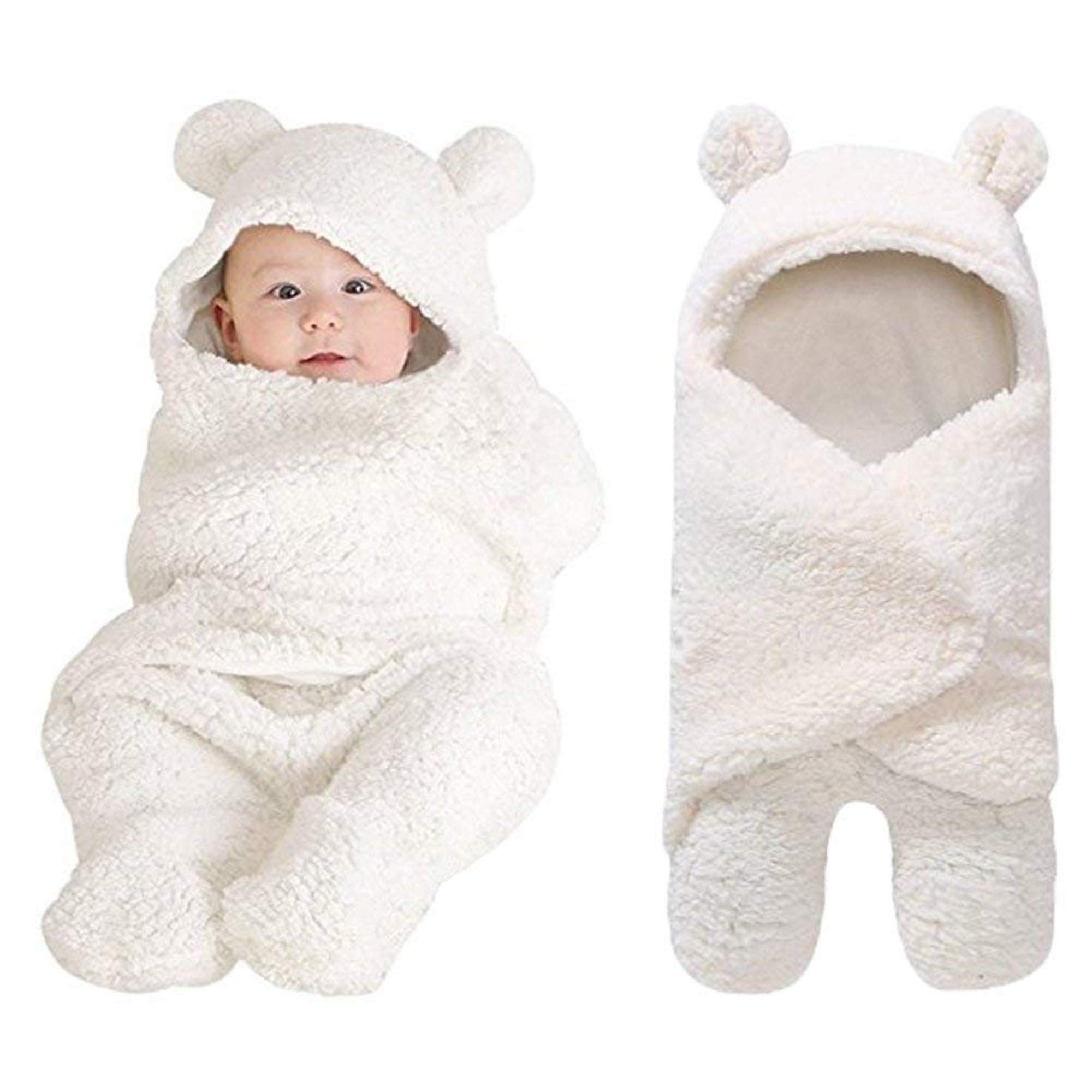 XMWEALTHY Soft Plush Swaddle Blankets for Newborn Baby Boys & Girls - Cozy White Blanket for Nursery, Swaddling, and Photo Shoots