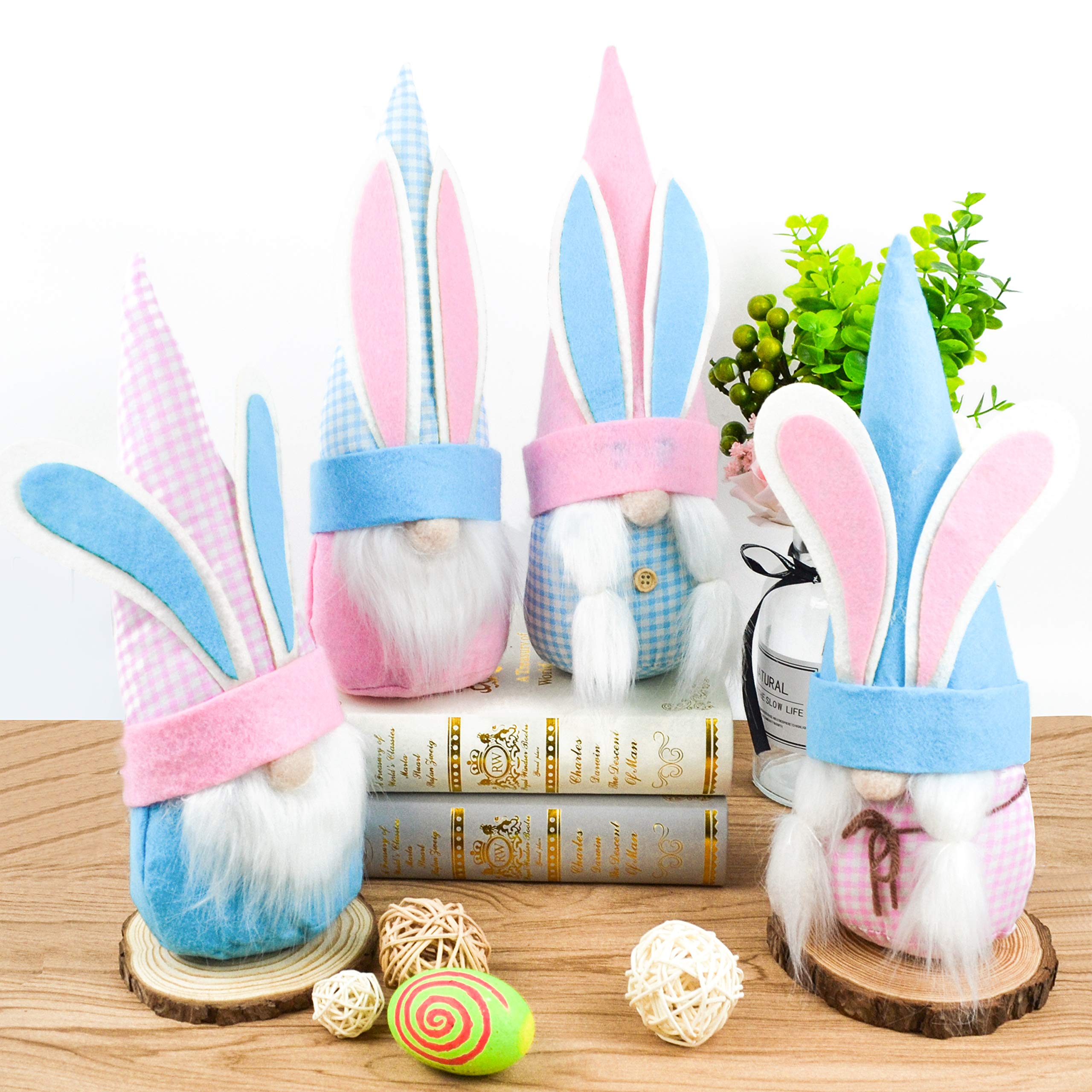 JOYIN 4-Piece Easter Bunny Gnome Plush Doll Set - Handmade Faceless Spring Decor for Easter Party Favors, Egg Hunt, Home & Garden Decorations | Perfect for Easter Basket Stuffers, Table Centerpieces, and Seasonal Home Decor