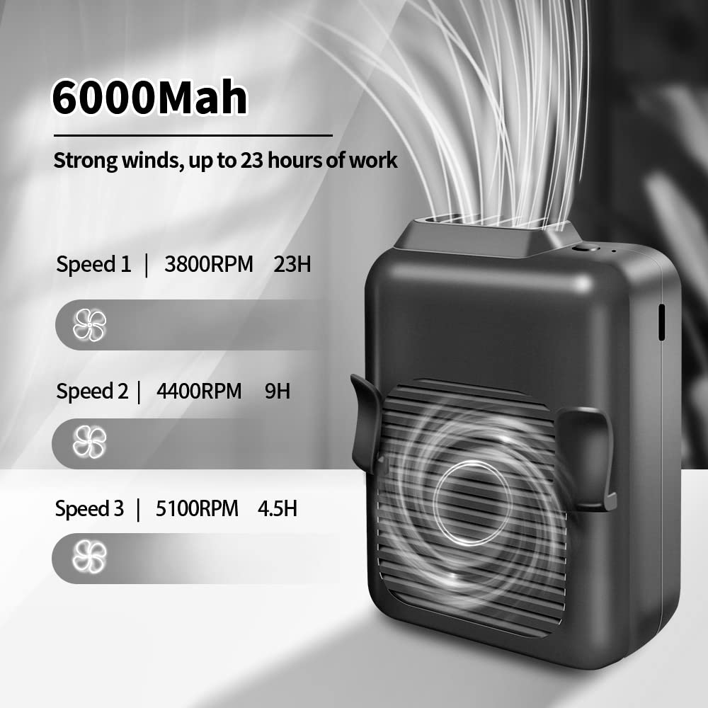 CAZOKASI 6000mAh Rechargeable Waist Clip Fan - 23 Hours Cooling | Hands-Free Wearable Personal Fan for Outdoor, Office, Travel & Work | Portable USB Fan for Summer, Camping, Hiking & Sports