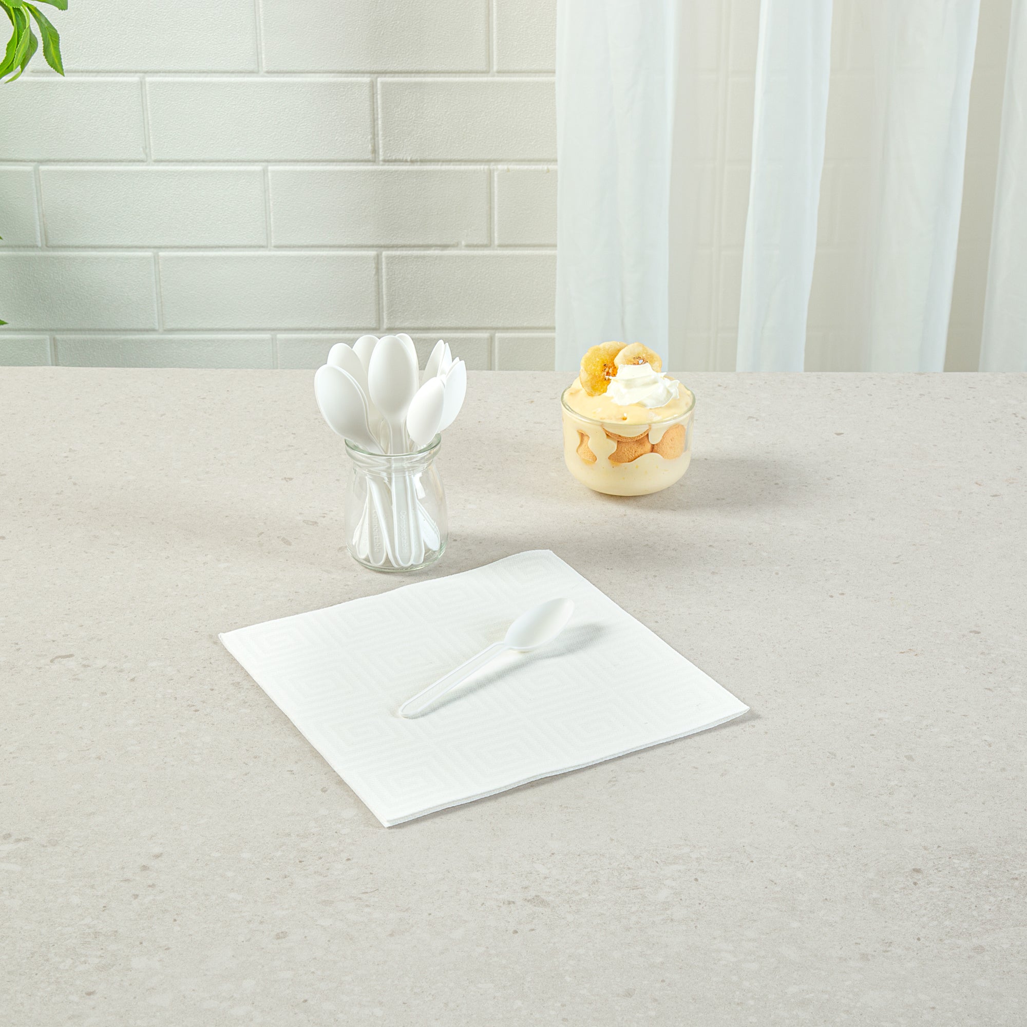 Eco-Friendly White CPLA Plastic Dessert Spoons - Heat Resistant, Compostable, 100-Pack (5