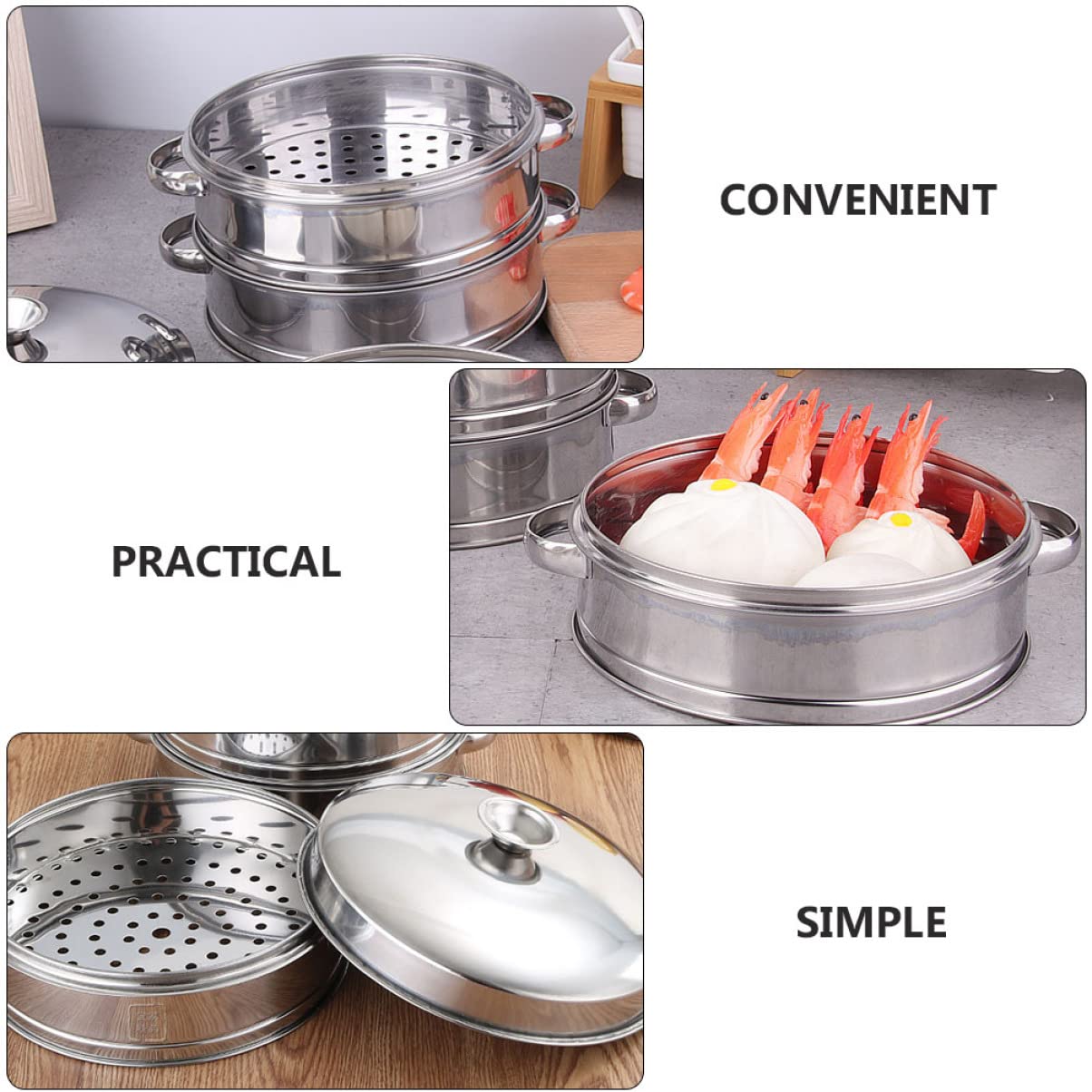 Stainless Steel Steamer Pot Set with Round Steam Basket, Cooling Rack & Trivet Stand - Asian Cooking, Baking & Grilling Utensils for High Pressure Cooking | Perfect for Dumplings, Vegetables & Seafood