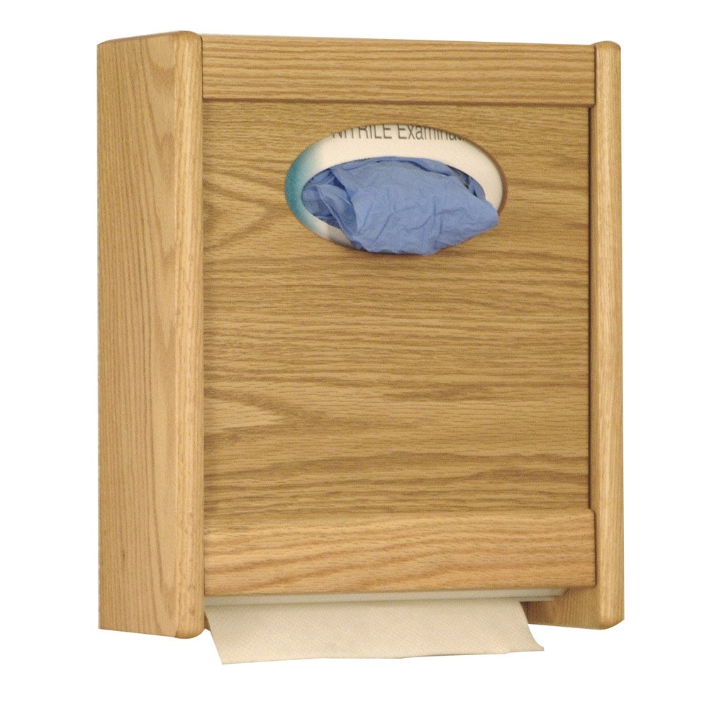 Wooden Mallet Combo - Light Oak Towel Dispenser & Glove/Tissue Holder | Bathroom & Kitchen Organizer for Home & Spa Use