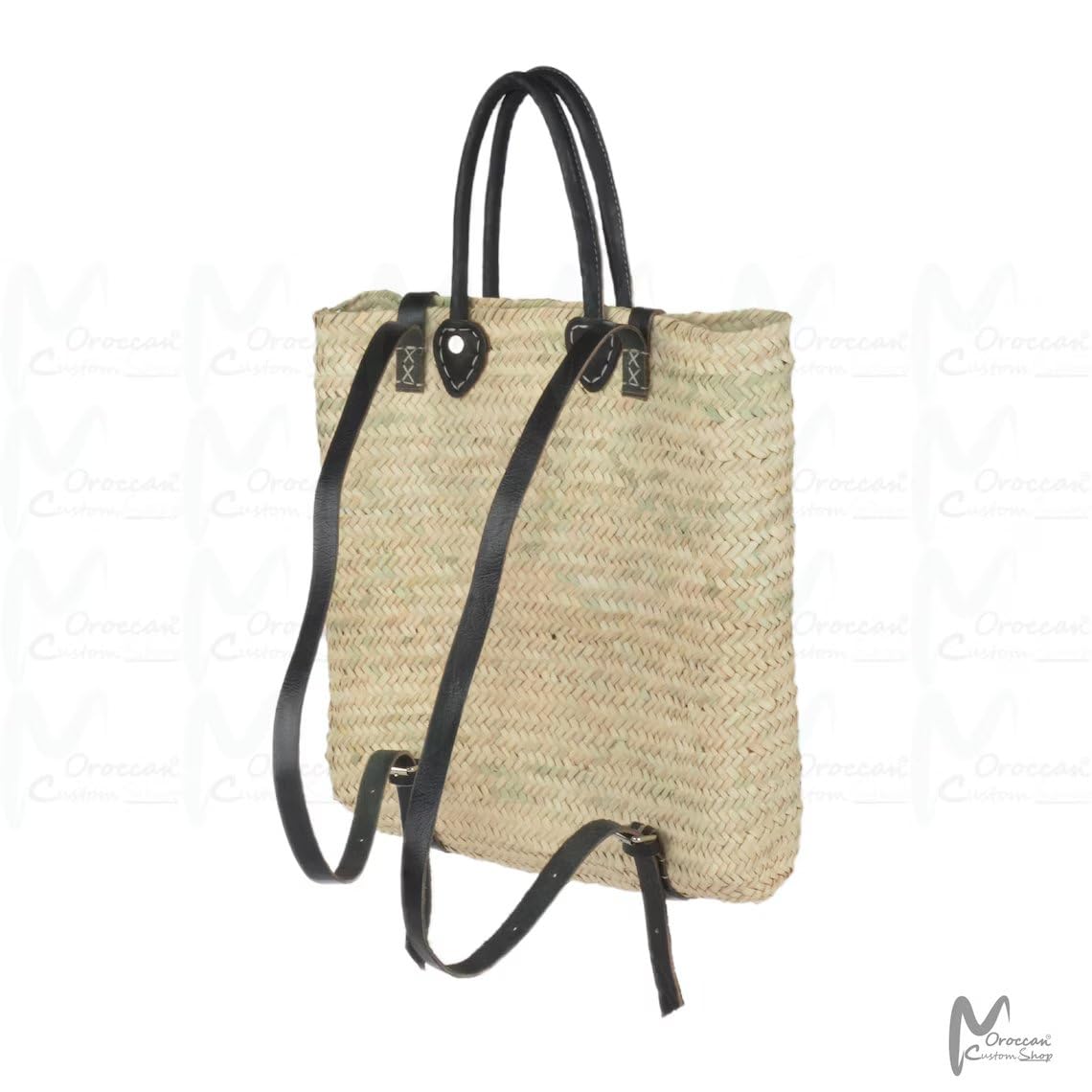 Premium Picnic Basket Backpack - Leather Fruit Basket & Woven Beach Backpack for Outdoor Picnics, French Market Shopping, and Beach Trips (Brown, No Name)