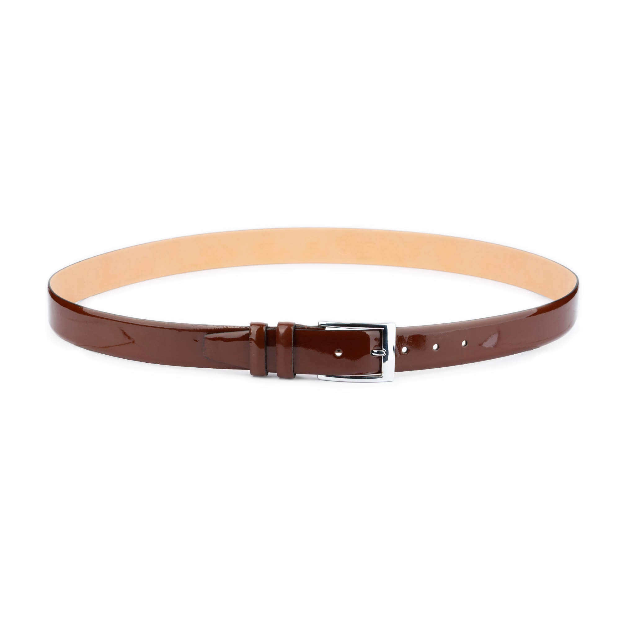 Premium Men's Genuine Brown Patent Leather Dress Belt - 3.5 cm Width - Formal & Business Attire Accessory for Office, Weddings & Special Occasions