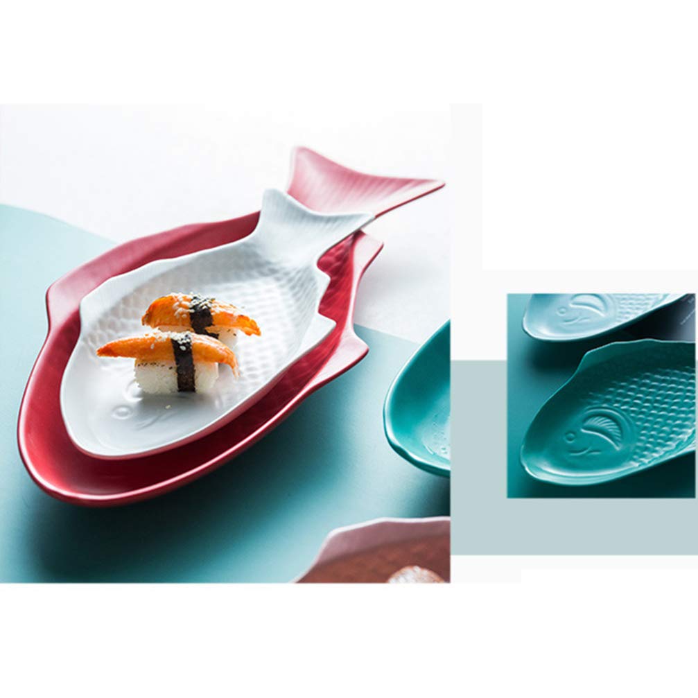 DOITOOL Small Fish Shaped Ceramic Plates - 11 Inch Green Decorative Appetizer Dishes, Creative Serving Platter for Snacks, Sushi, Desserts - Perfect for Home Dining, Restaurants & Party Decor
