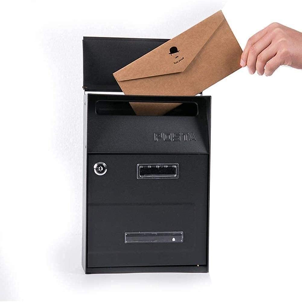 WINECO Retro Outdoor Lockable Mailbox - Large Waterproof Metal Wall Mount Letter Box for Home & Garden - Perfect for Porch, Front Door, and Yard Decoration