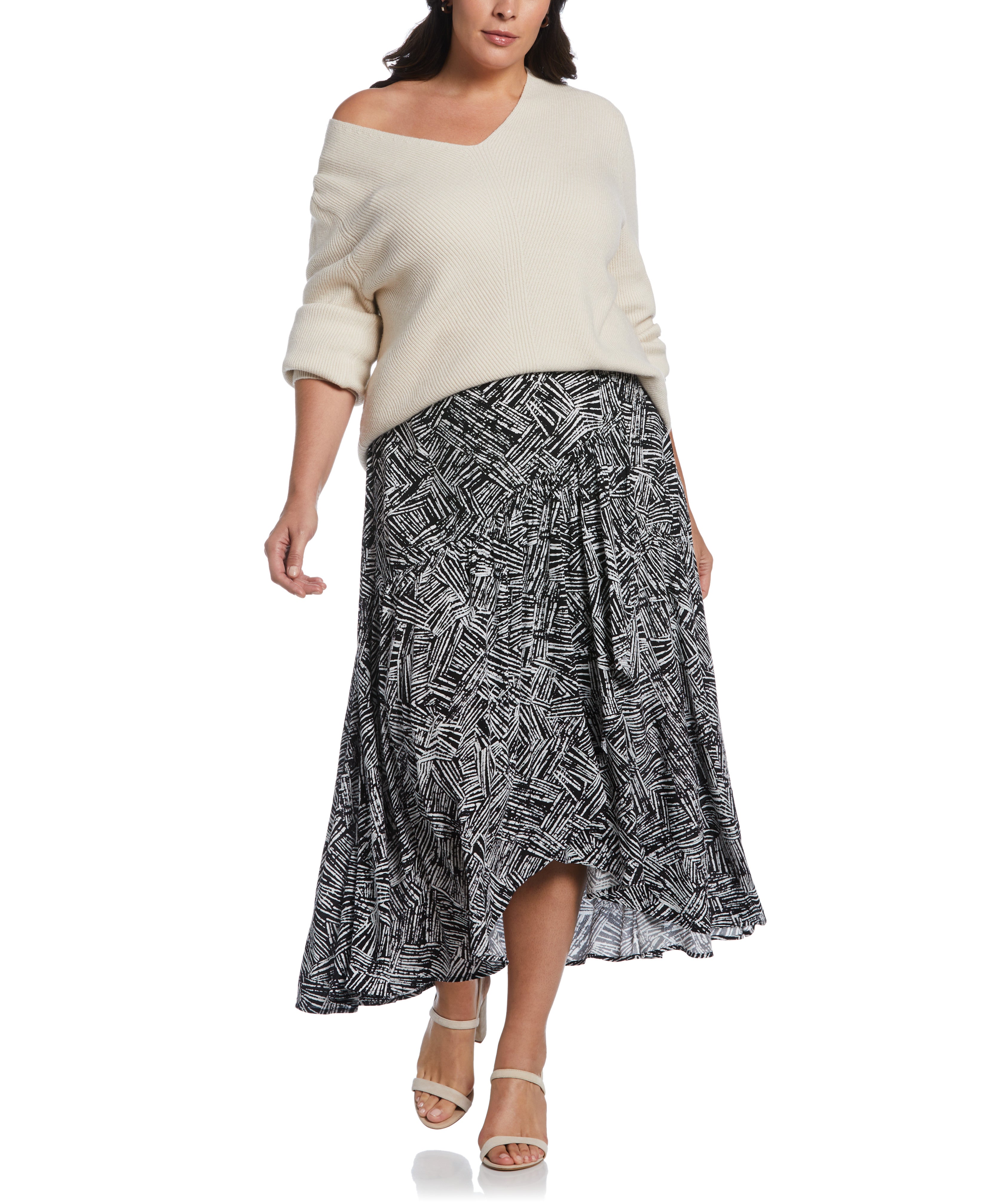 Printed Crepe Faux Wrap Skirt - Women's Floral Midi Skirt with Elastic Waist | Perfect for Summer, Beach Vacations & Boho Outfits
