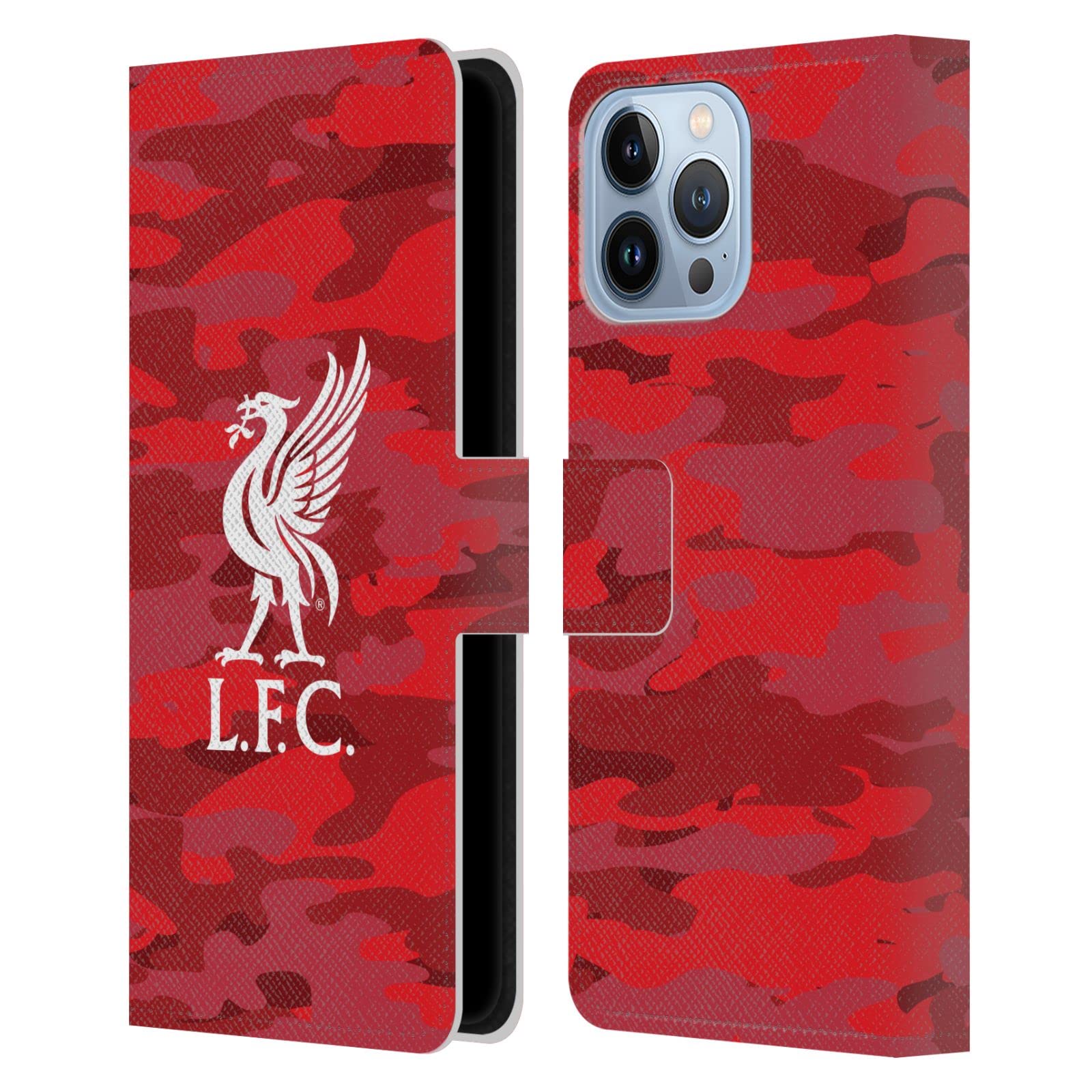 Official Liverpool FC iPhone 13 Pro Max Case - Premium Leather Book Wallet Cover with Liver Bird Camouflage Design | Perfect for Football Fans & Match Day Use