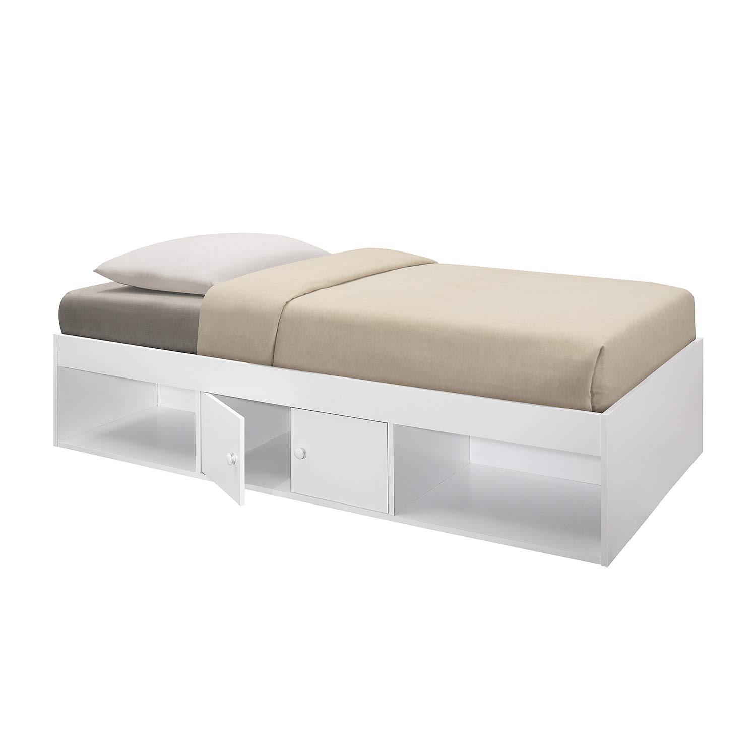 Kings Brand - Twin Size Wood Platform Bed with Storage Drawers, White - Modern Minimalist Bed Frame for Small Spaces, Kids Room, Guest Bedroom & Dormitory