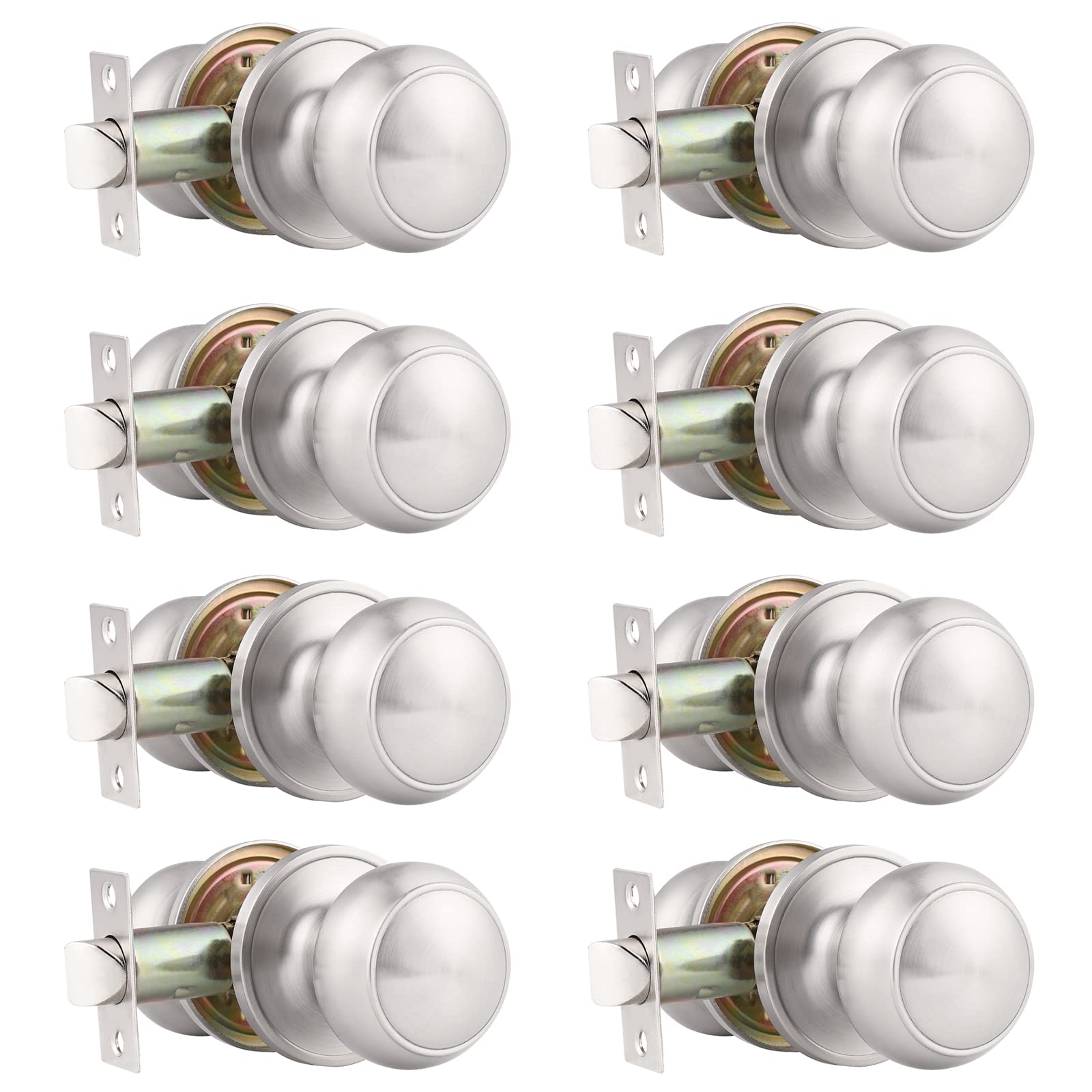 Probrico 8-Pack Keyless Door Knobs - Satin Nickel for Hall & Closet Doors