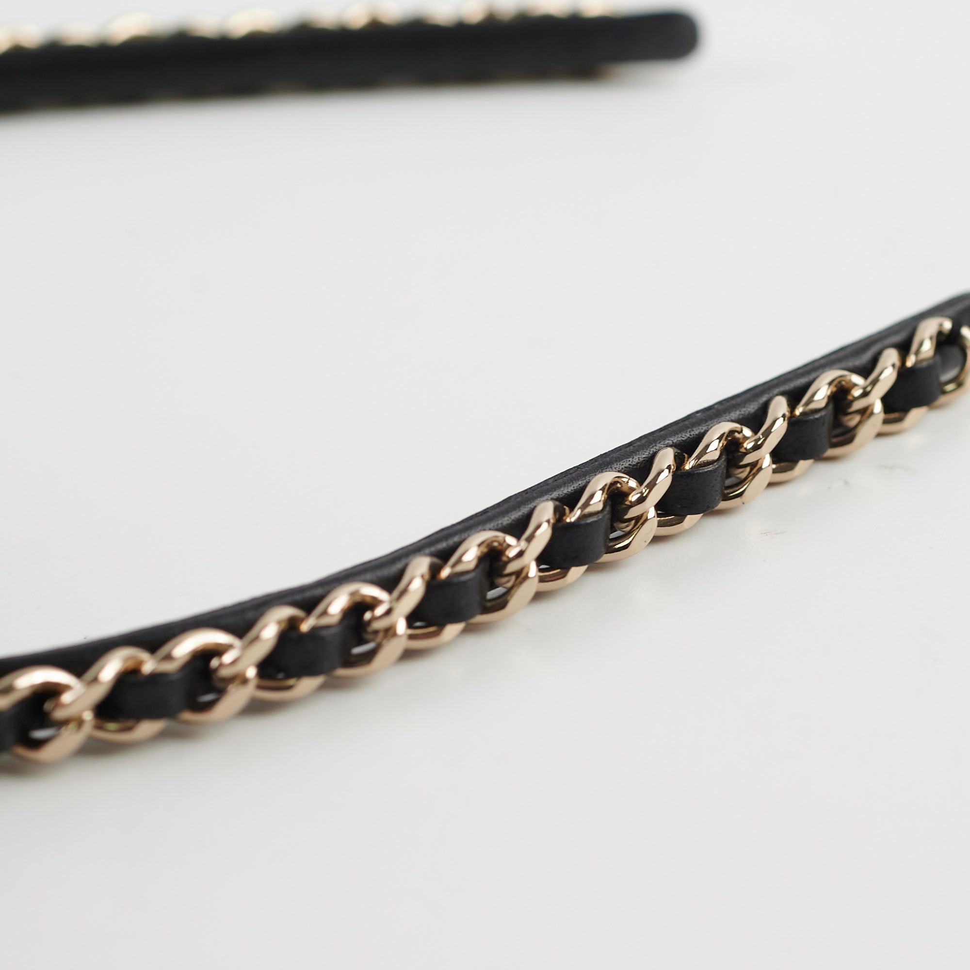 Chanel Black Leather Chain CC Logo Headband for Women - Luxury Hair Accessories for Parties, Weddings & Special Occasions