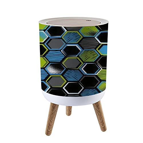 Nordic Style Push Top Trash Can with Lid - 1.8 Gallon Modern Round Garbage Bin with Legs - Abstract Geometric Scandinavian Design for Kitchen, Bathroom & Pet Proof Use - Perfect for Small Spaces & Home Decor (7L Capacity)