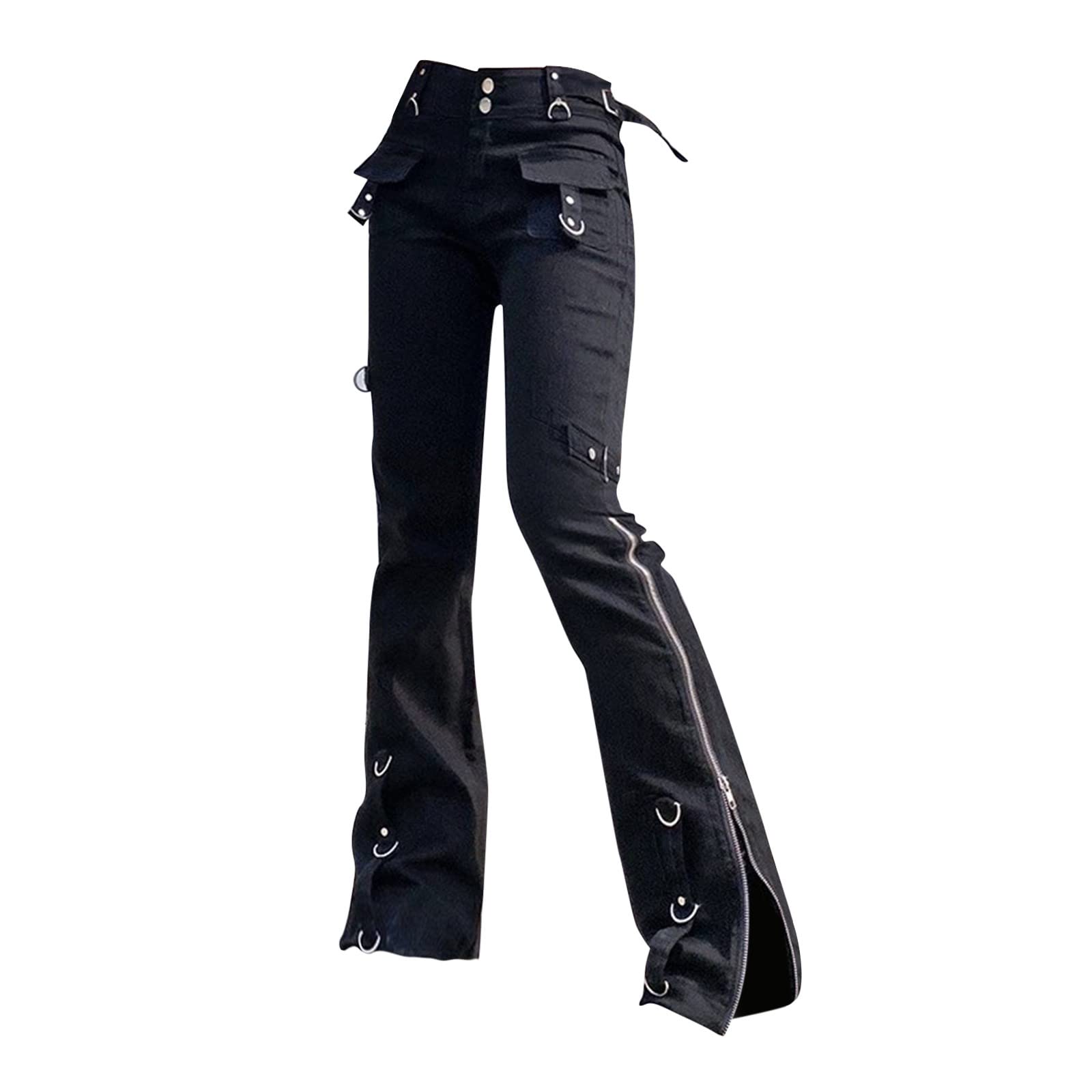 Women's High Waist Cargo Denim Pants - Goth Punk Jeans for Streetwear & Casual Wear | Wide Leg Straight Fit for Everyday Outfits & Alternative Fashion