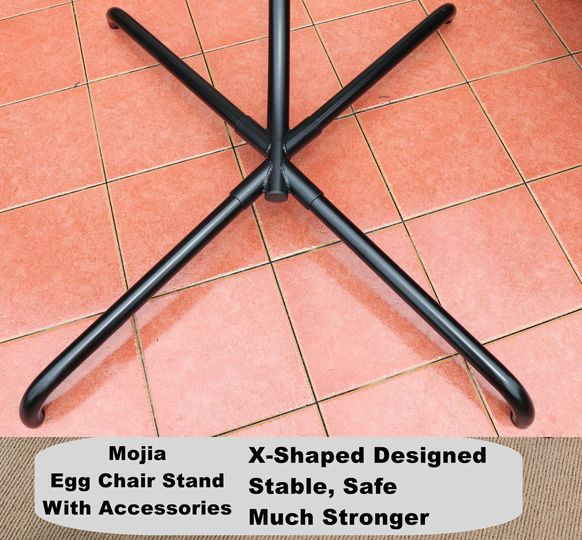 Hanging Egg Chair Stand Only - Heavy Duty 440lbs Capacity C-Stand with Chains & Hooks for Patio, Garden, Balcony - Includes Snap Hook, Pin Plug & Spring - Perfect for Outdoor Relaxation & Swing Chair Setup (Black)