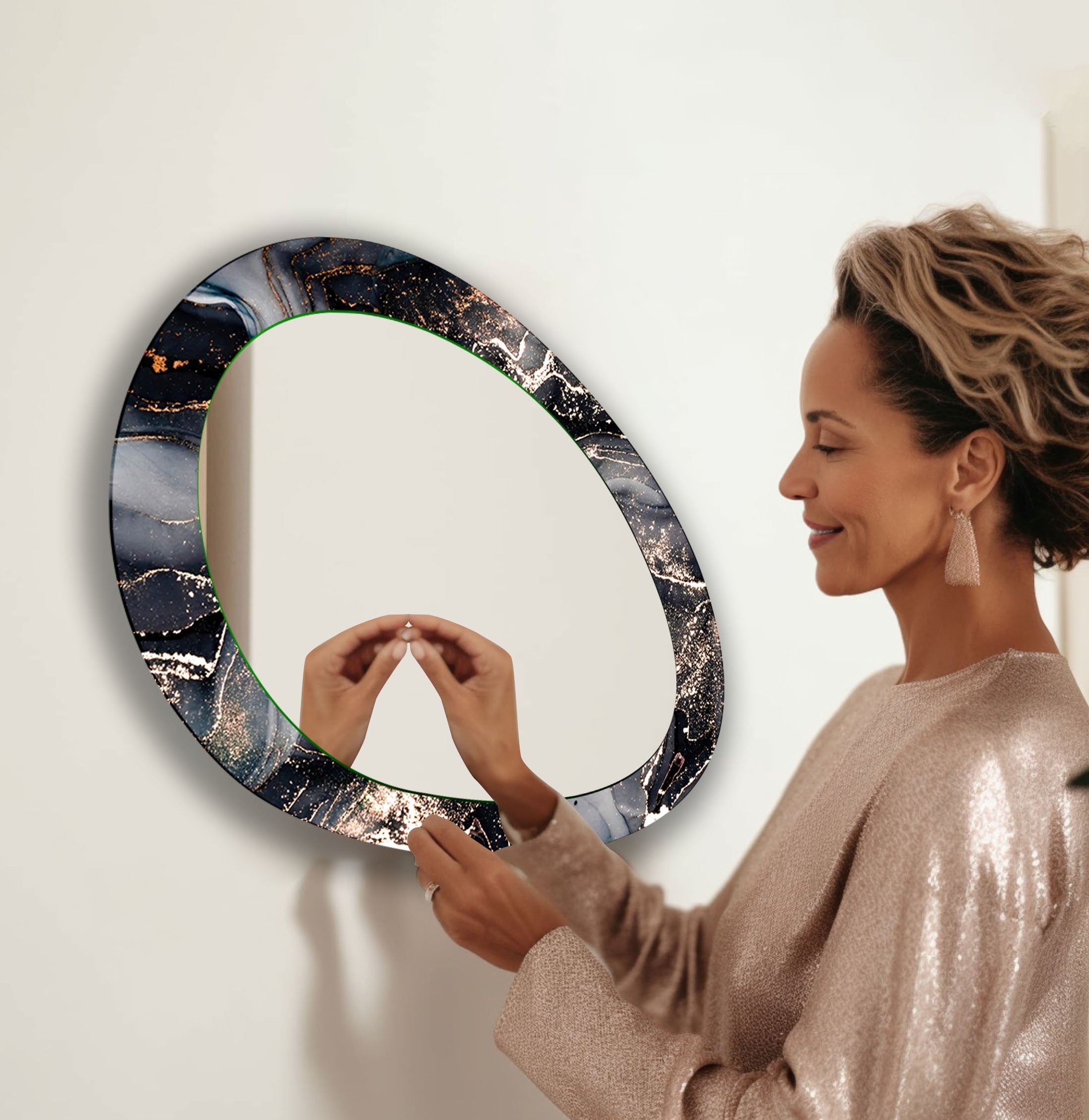 Elegant Black Marble Wall Mirror - Large Framed Decorative Mirror for Living Room, Bedroom & Entryway - Perfect for Home Decor & Vanity