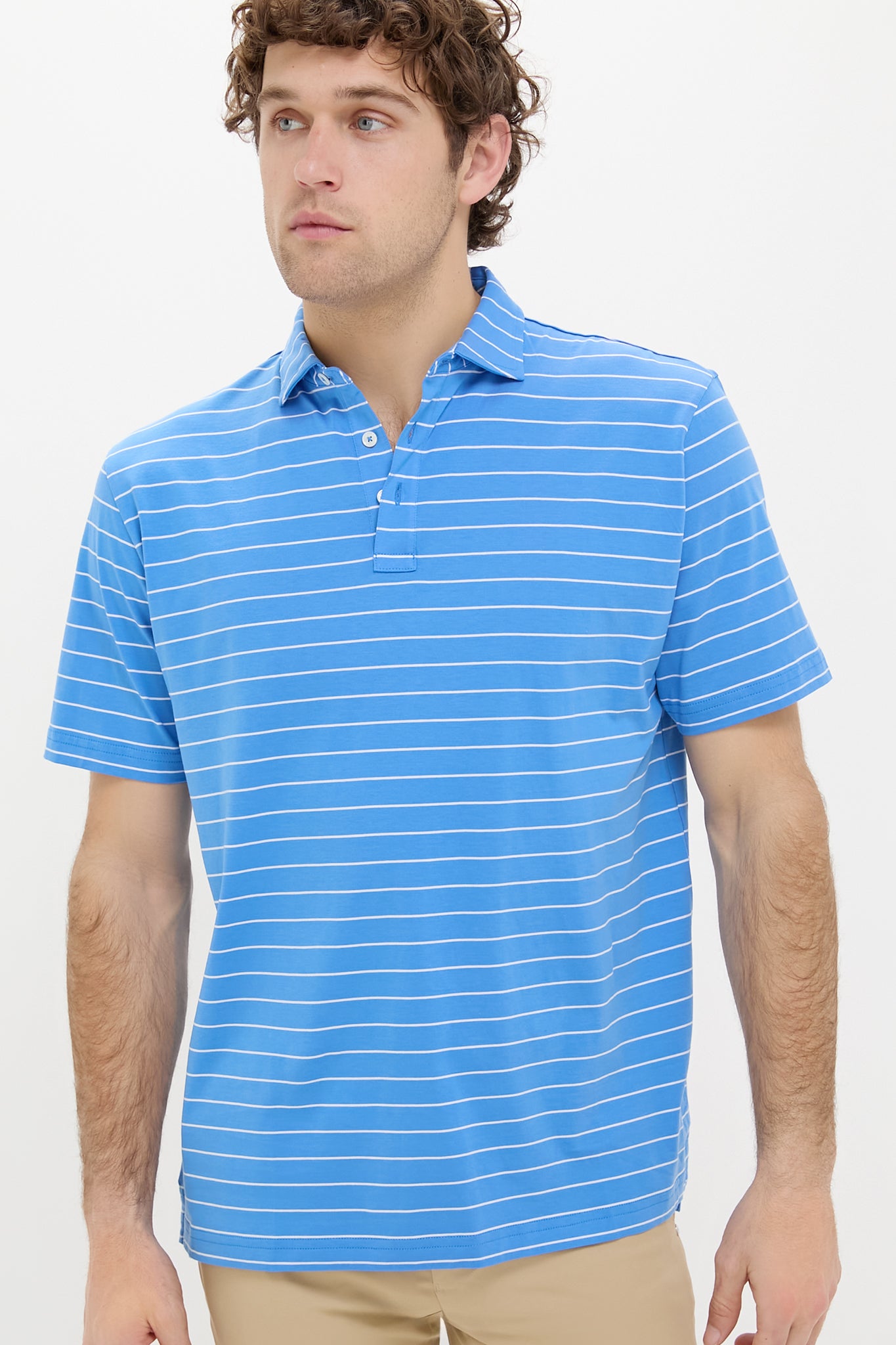 Royal Blue Poppy Crown Comfort Ross Stripe Polo Shirt for Men - Breathable Cotton Casual Wear for Golf, Office & Outdoor Activities