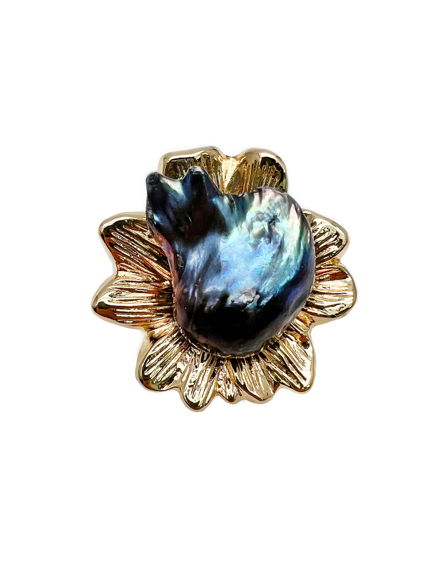 Elegant Gold Flower Brooch with Black Baroque Pearls - Convertible Pendant HP003 for Weddings, Parties & Formal Events
