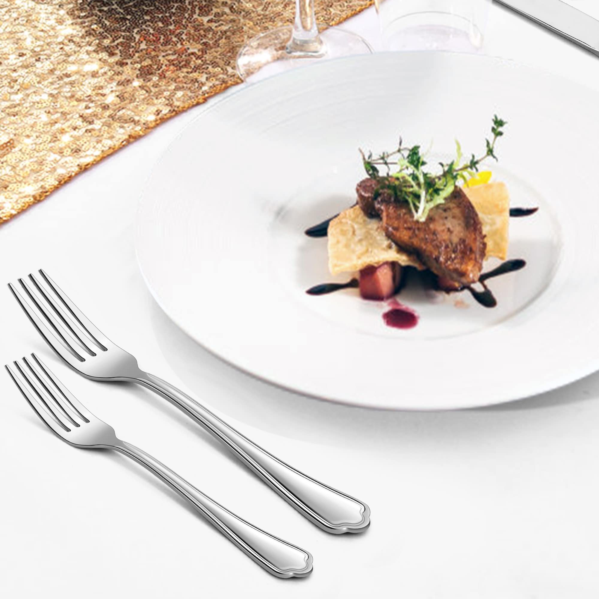 12-Piece Stainless Steel Salad Forks Set - 6.7 Inch Appetizer & Dessert Forks with Scalloped Edge, Dishwasher Safe - Perfect for Dinner Parties, Picnics, and Restaurant Use