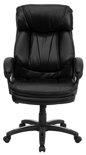 Premium FLASH Iris High Back Ergonomic Office Chair - Black LeatherSoft Executive Swivel Chair with Plush Headrest, Lumbar Support & Padded Arms | Ideal for Home Office, Gaming & Workspaces