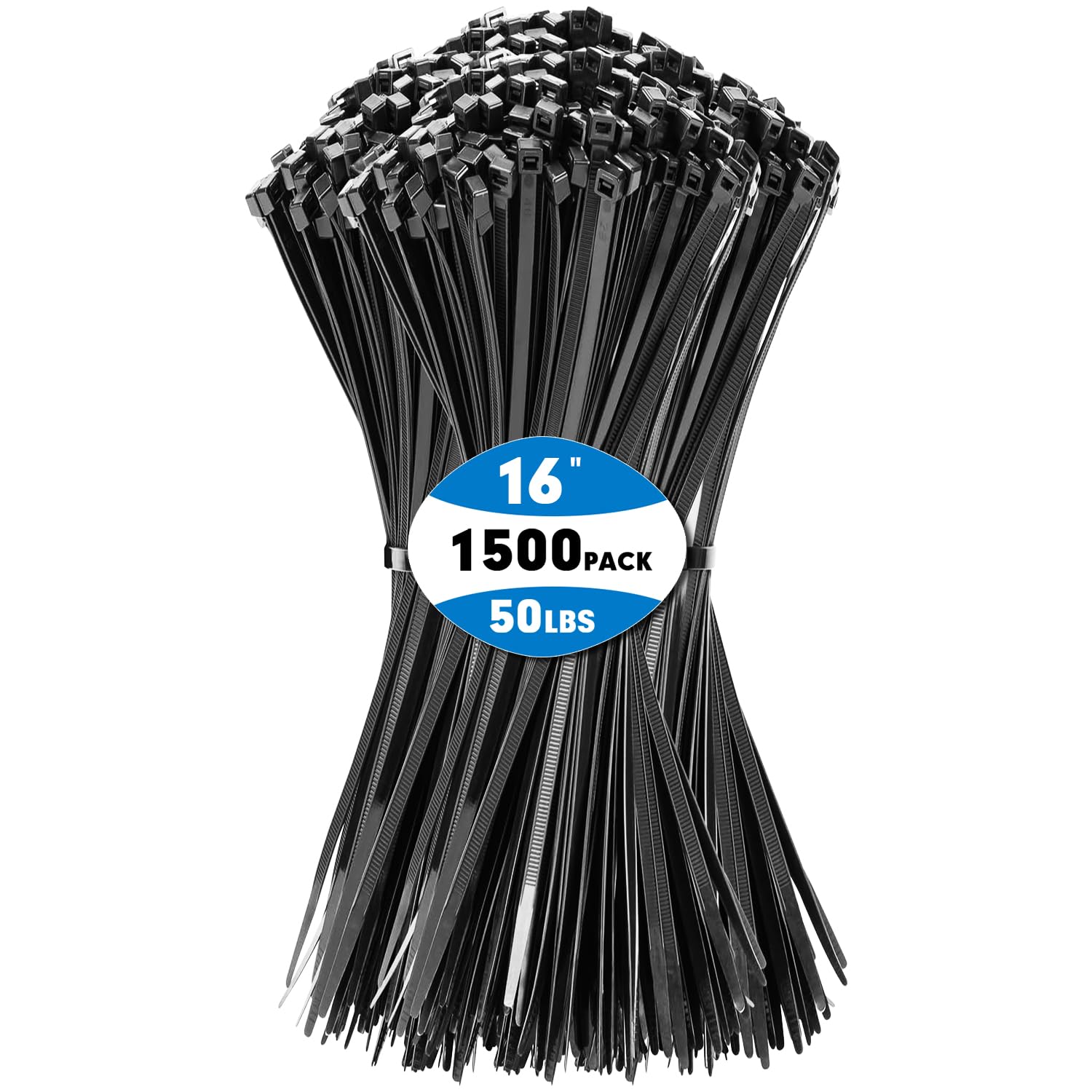 KAMOTA 1500pcs 16-Inch Heavy Duty Self-Locking Nylon Zip Ties - 50lb Tensile Strength, UV Resistant Black Cable Ties for Indoor & Outdoor Use - Perfect for Organizing Cables, Bundling Wires, and Securing Items