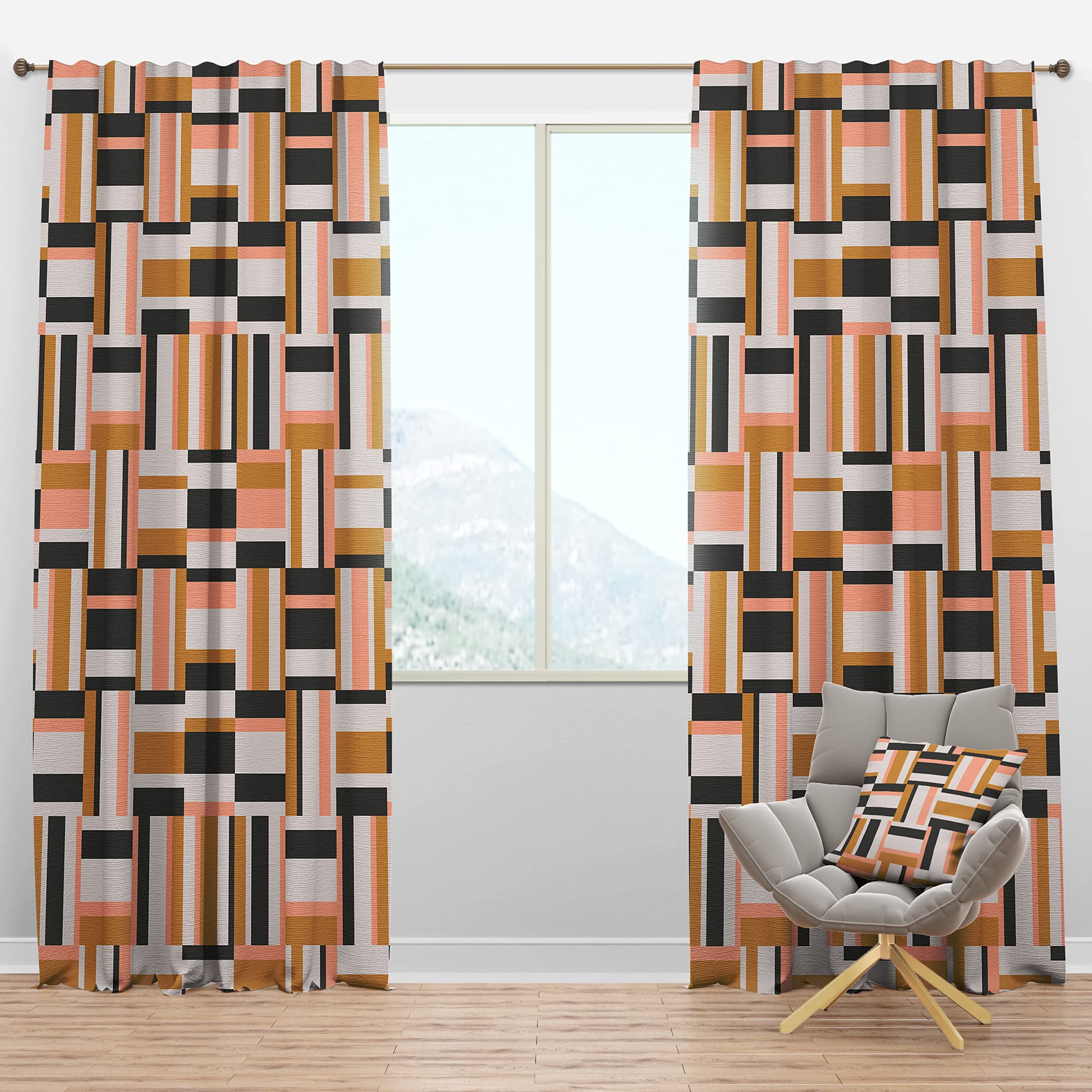 DesignQ Blackout Curtains 'Abstract Retro Geometric IX' - Thermal Insulated Single Panel (52x84 inches) - Bedroom & Living Room Drapes for Light Blocking & Energy Efficiency | Perfect for Home Theater, Nursery & Shift Workers