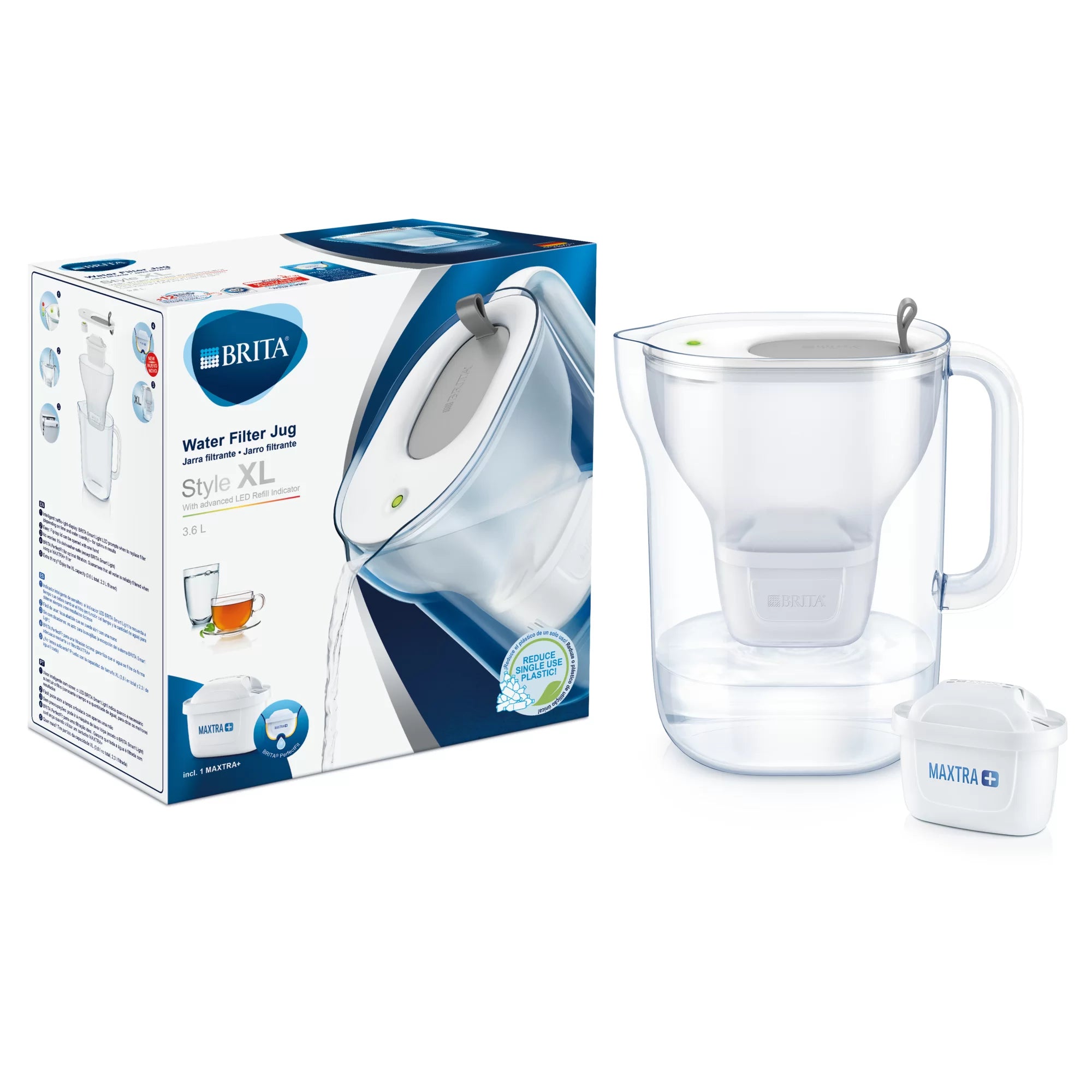 BRITA Style XL Grey Water Filter Pitcher with Maxtra+ Technology – Perfect for Home, Office & Outdoor Use
