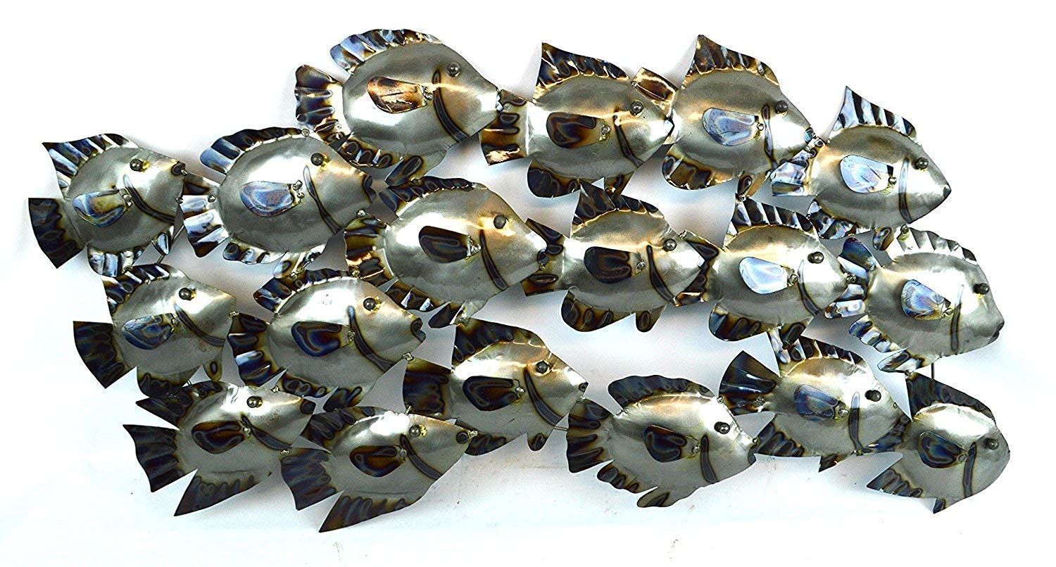 Nautical School of Fish Metal Wall Art - Ocean Themed Home Decor for Living Room, Bedroom, or Office - Unique Handcrafted Metal Fish Sculpture
