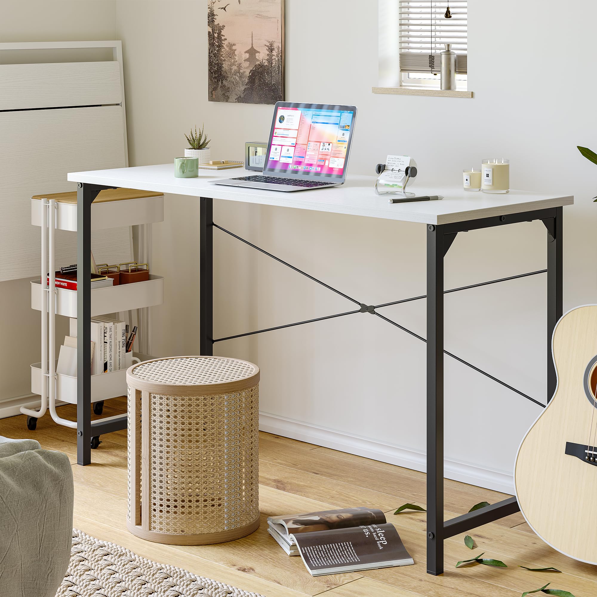 CubiCubi 40 Inch Computer Desk - Modern Simple Style Home Office Desk for PC, Study, Writing - Sturdy White Workstation for Small Spaces, Gaming & Remote Work