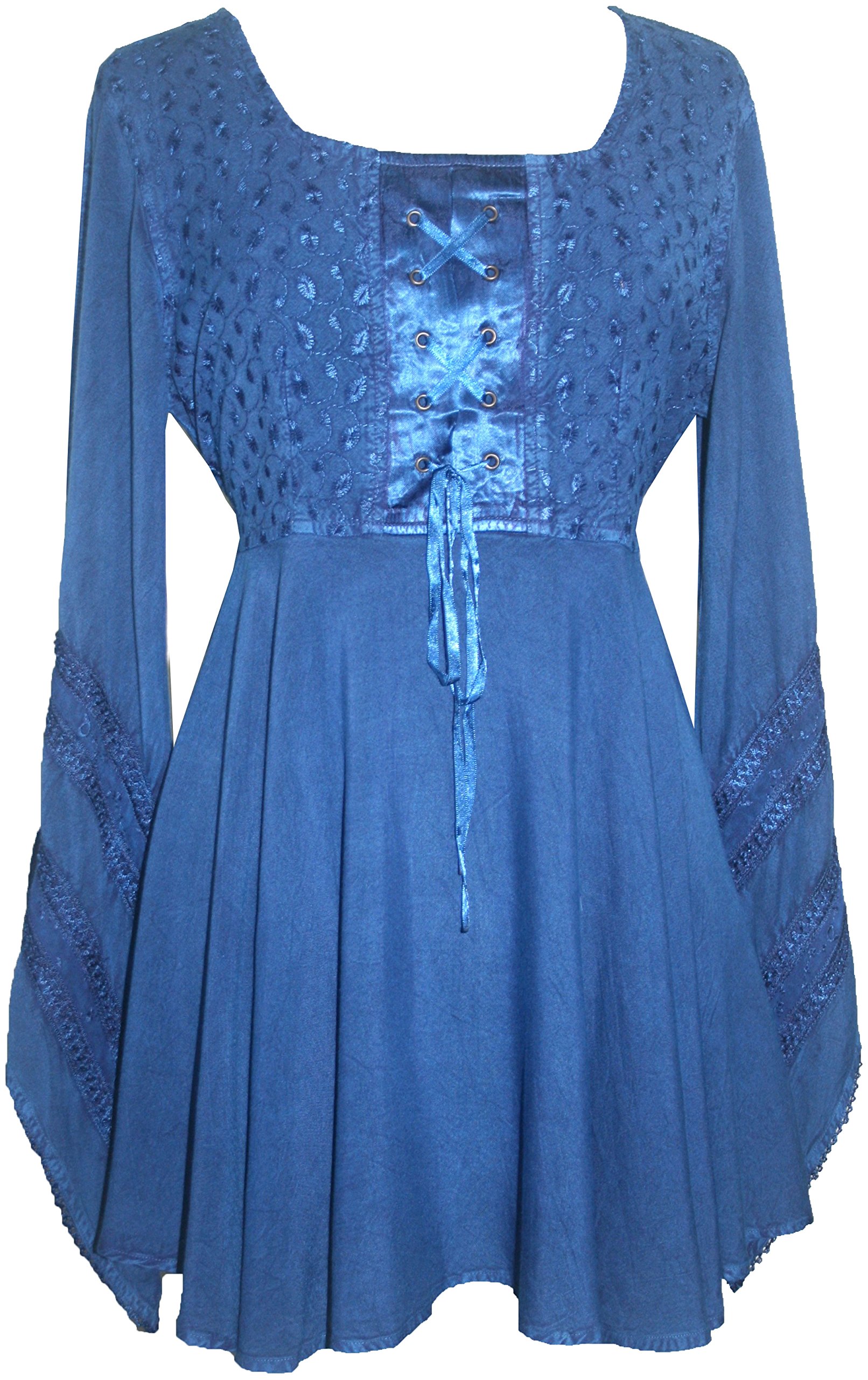 Agan Traders Women's Bell Sleeve Empire Waist Corset Embroidered Boho Gypsy Medieval Tunic Blouse - Vintage Bohemian Top for Renaissance Fairs, Costume Parties & Casual Wear