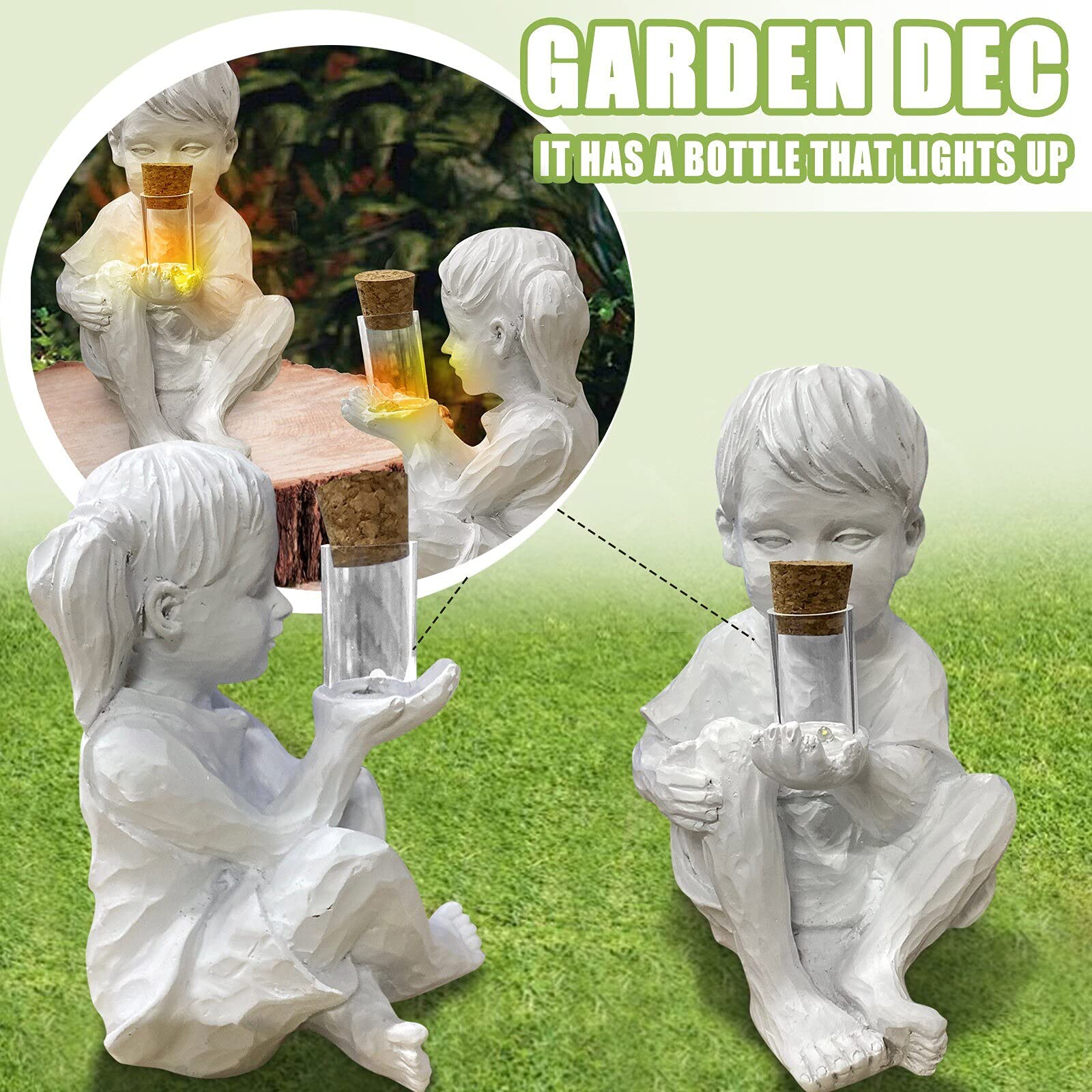 LILOVE Solar-Powered Firefly Garden Statue - 2 Pack Outdoor Decor, Cute Kid Sculpture for Lawn, Patio & Yard - Perfect for Garden, Home & Landscape Decoration at Night