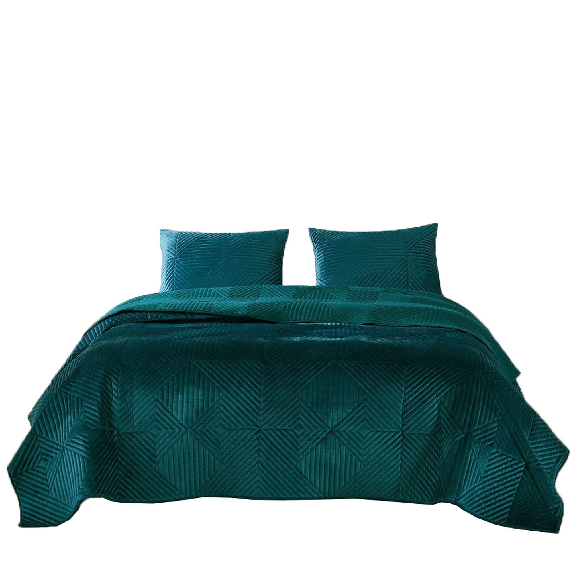 Benjara Bann 3-Piece King Size Quilt Set - Modern Geometric Pattern Bedding in Green | Perfect for Master Bedroom, Guest Room & Cozy Home Decor
