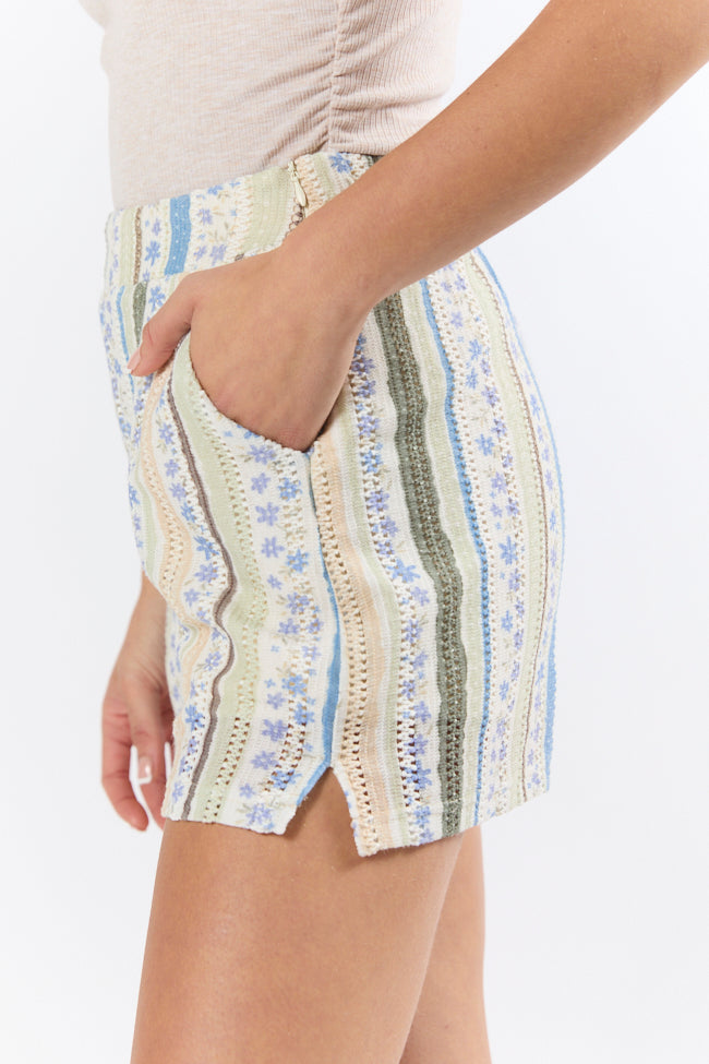Stylish Blue and Green Knit Crochet Shorts for Women - Comfortable Summer Beachwear & Boho Fashion Outfit