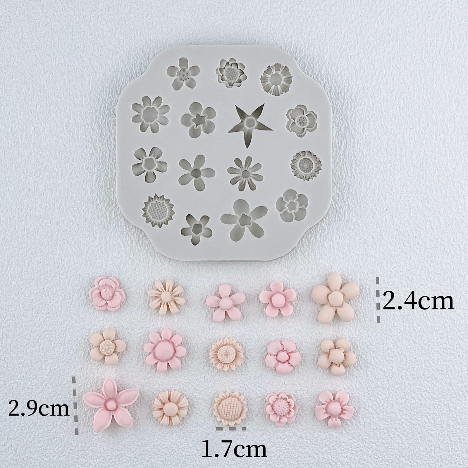 Premium 2Pcs Polymer Clay Molds for Jewelry Making - Daisy, Sunflower & Rose Miniature Silicone Molds (15 Flowers) | DIY Earrings, Pendants & Craft Decorations | Perfect for Resin Art, Polymer Clay Projects & Handmade Jewelry Gifts
