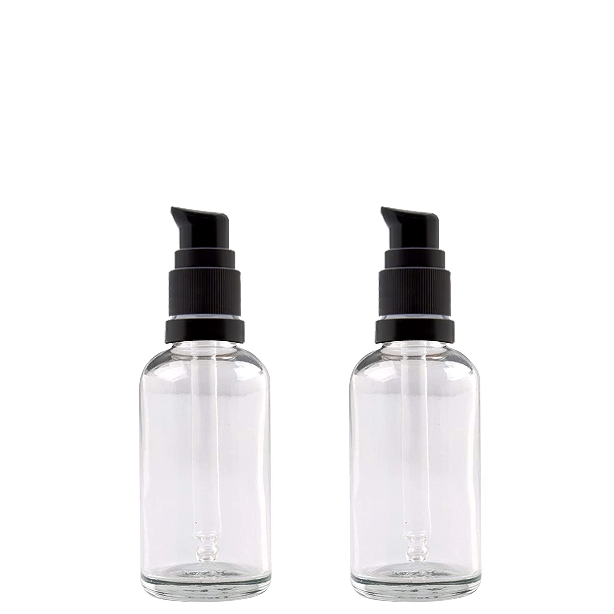 **15ml Clear Round Glass Bottle with Black Lotion Pump & Cap (Pack of 2) – Essential Oil, Skin Care, Cosmetic & DIY Storage – Perfect for Travel, Toners, Beauty Blends & Home Use**