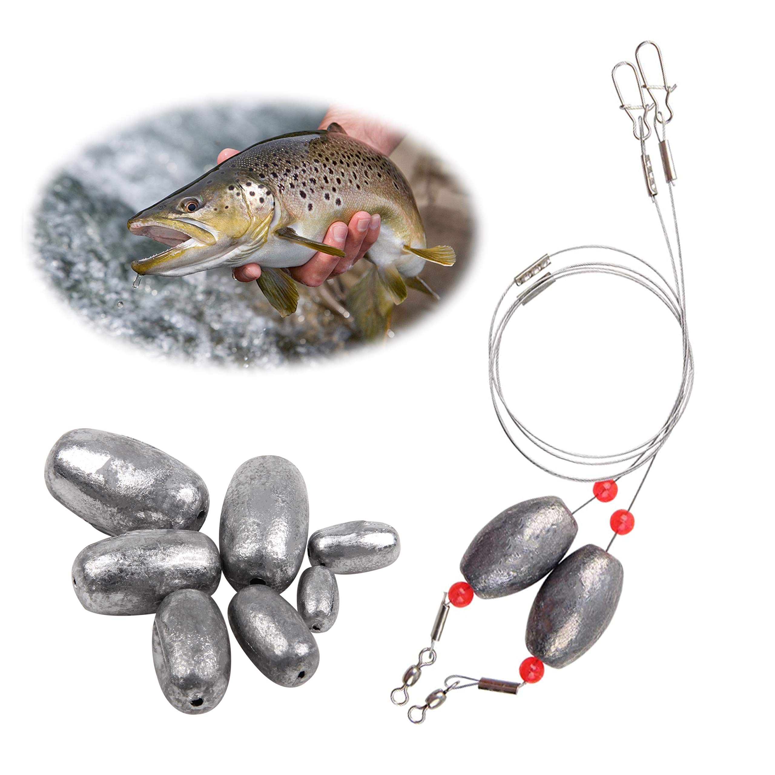 Premium Oval Egg Sinkers Fishing Weights - Sliding Bass & Catfish Weights for Saltwater & Freshwater Fishing - Ideal for Worm Fishing, Casting, and Bottom Fishing Techniques