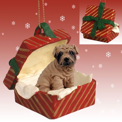 Shar Pei Brown Dog Christmas Ornament - Handmade Ceramic Gift Box for Pet Lovers - Perfect for Holiday Tree Decor & Dog Owner Gifts