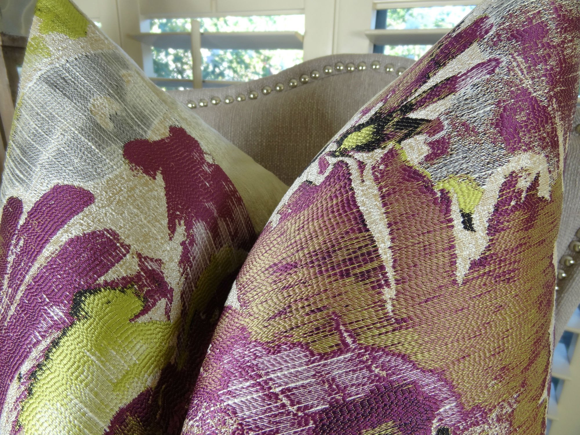 Designer Floral Throw Pillow - Modern Berry Fuchsia Citrine Yellow Ivory Grey Decorative Cushion | Made in USA | Perfect for Living Room Sofa, Bedroom Decor & Home Styling
