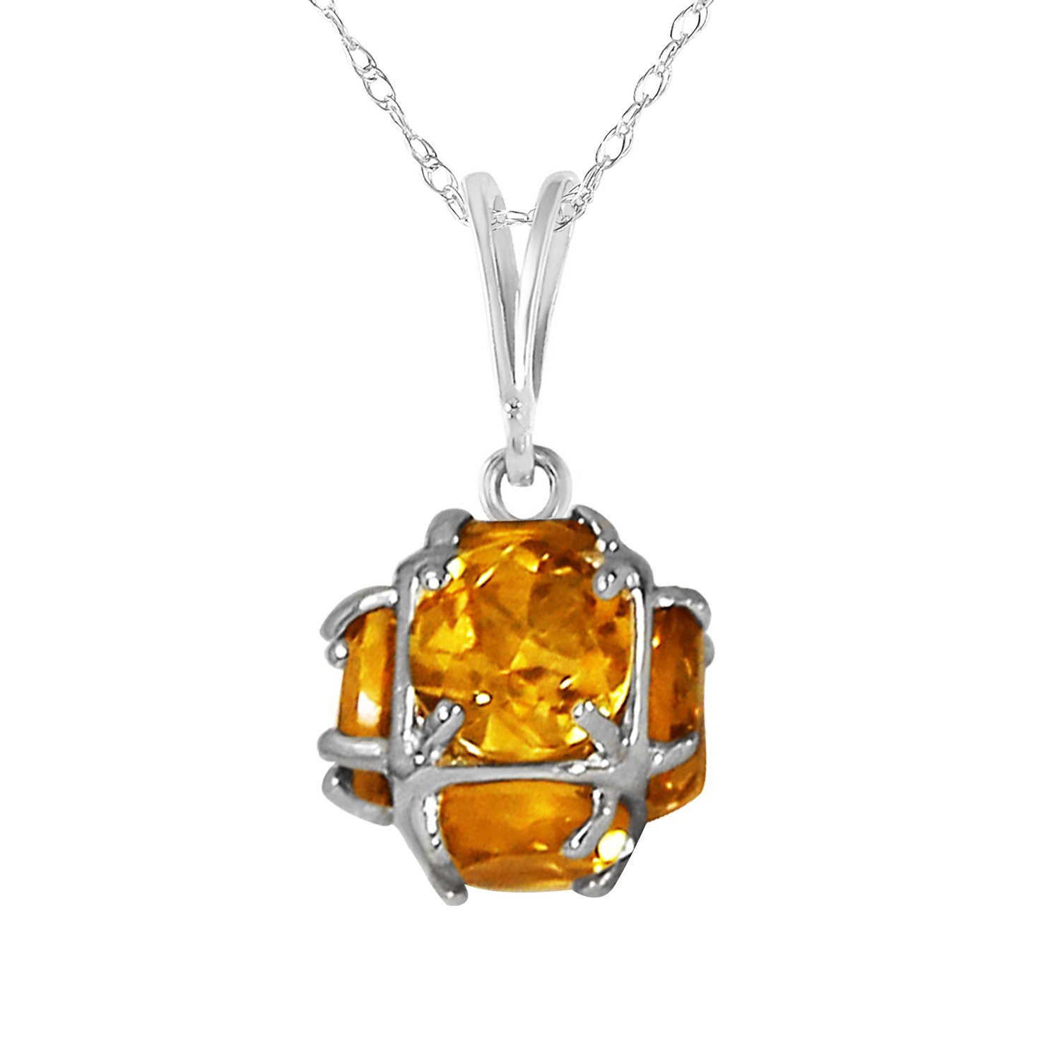 14K Solid White Gold Necklace with 2.8 Carat Natural Citrine Gemstone - Elegant Galaxy Gold GG Pendant for Women, Perfect for Weddings, Anniversaries & Special Occasions